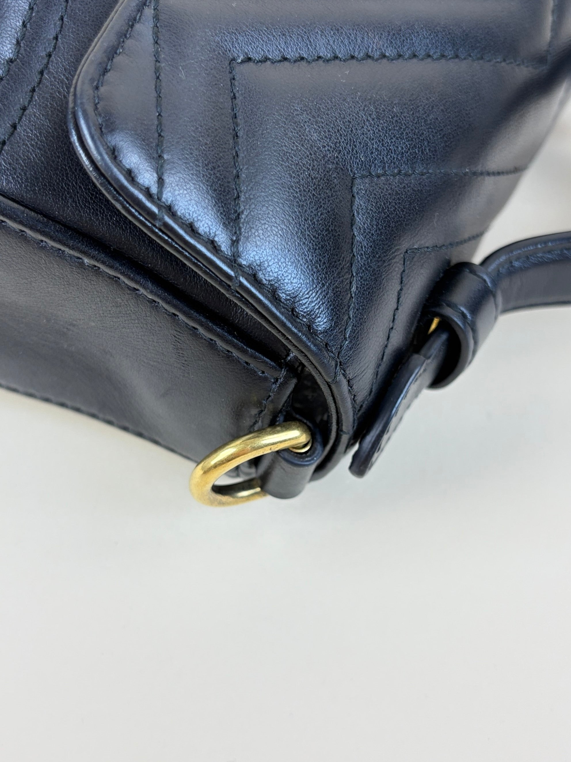 Gucci Black Matelasse Mini GG Marmont Top Handle Shoulder Bag