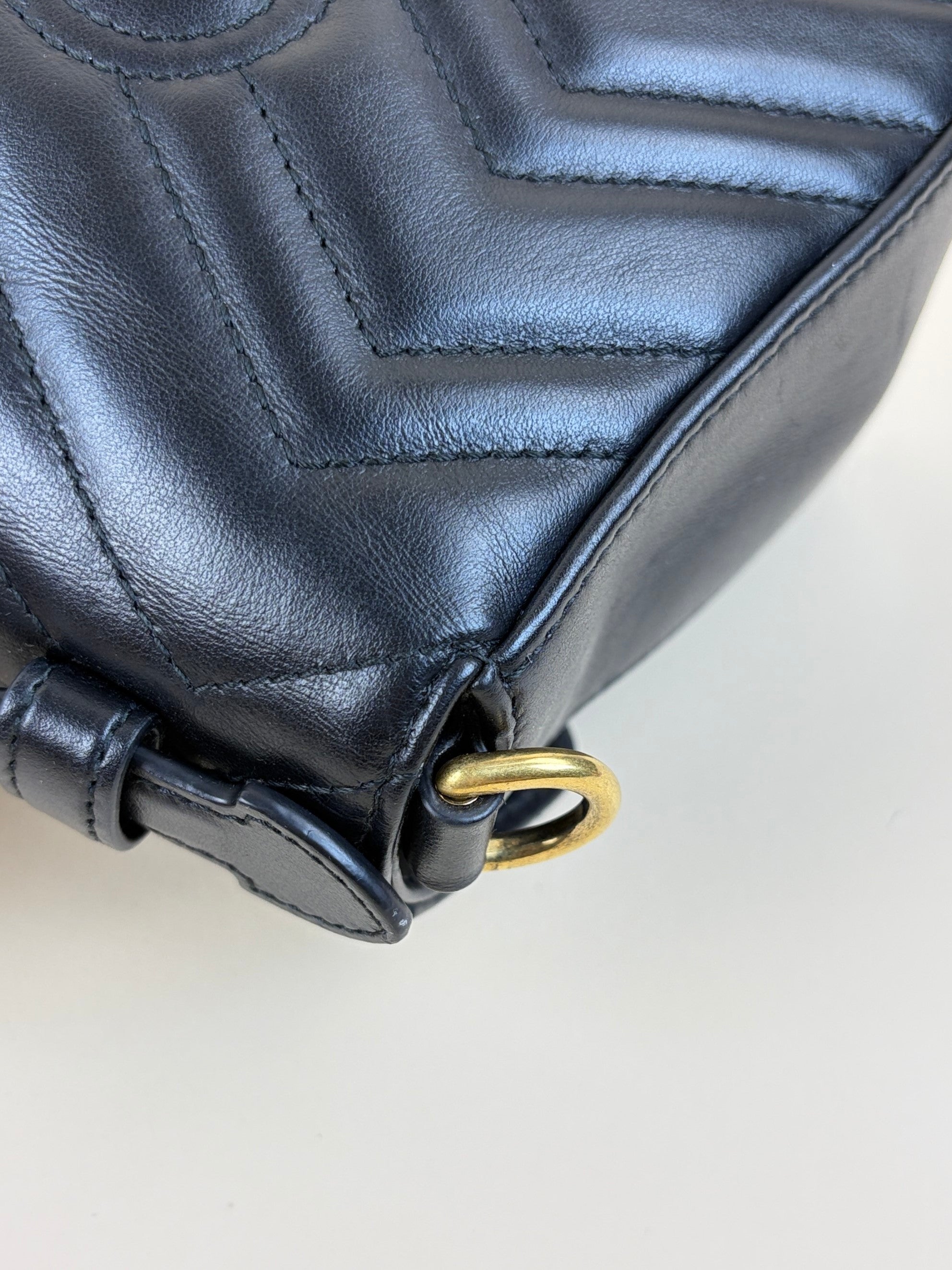 Gucci Black Matelasse Mini GG Marmont Top Handle Shoulder Bag