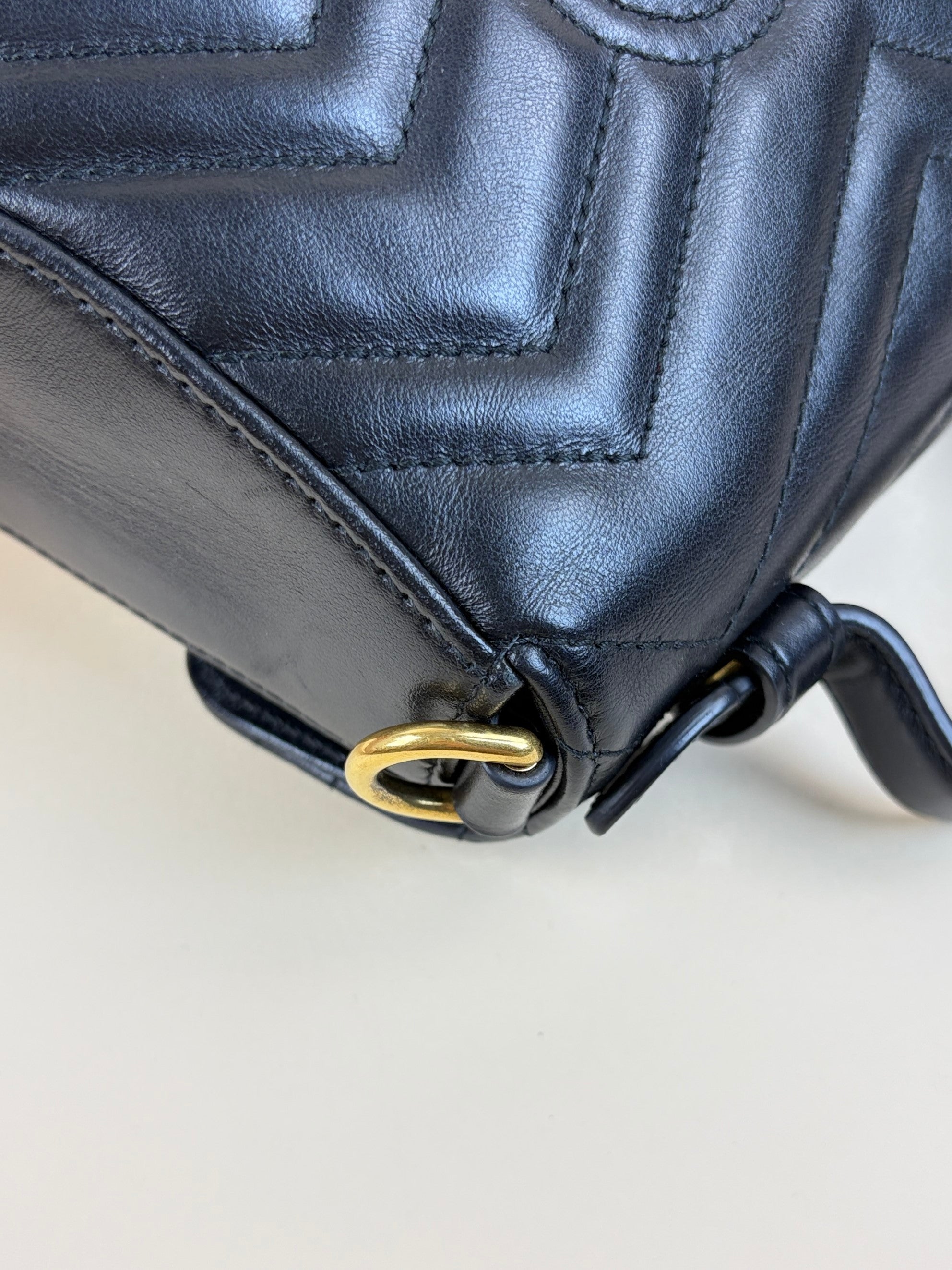 Gucci Black Matelasse Mini GG Marmont Top Handle Shoulder Bag