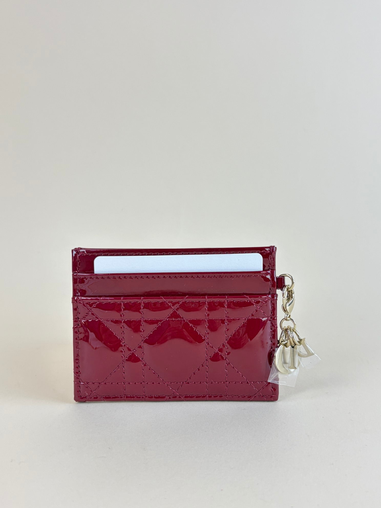 Christian Dior Cherry red patent calfskin lady Dior freesia card holder