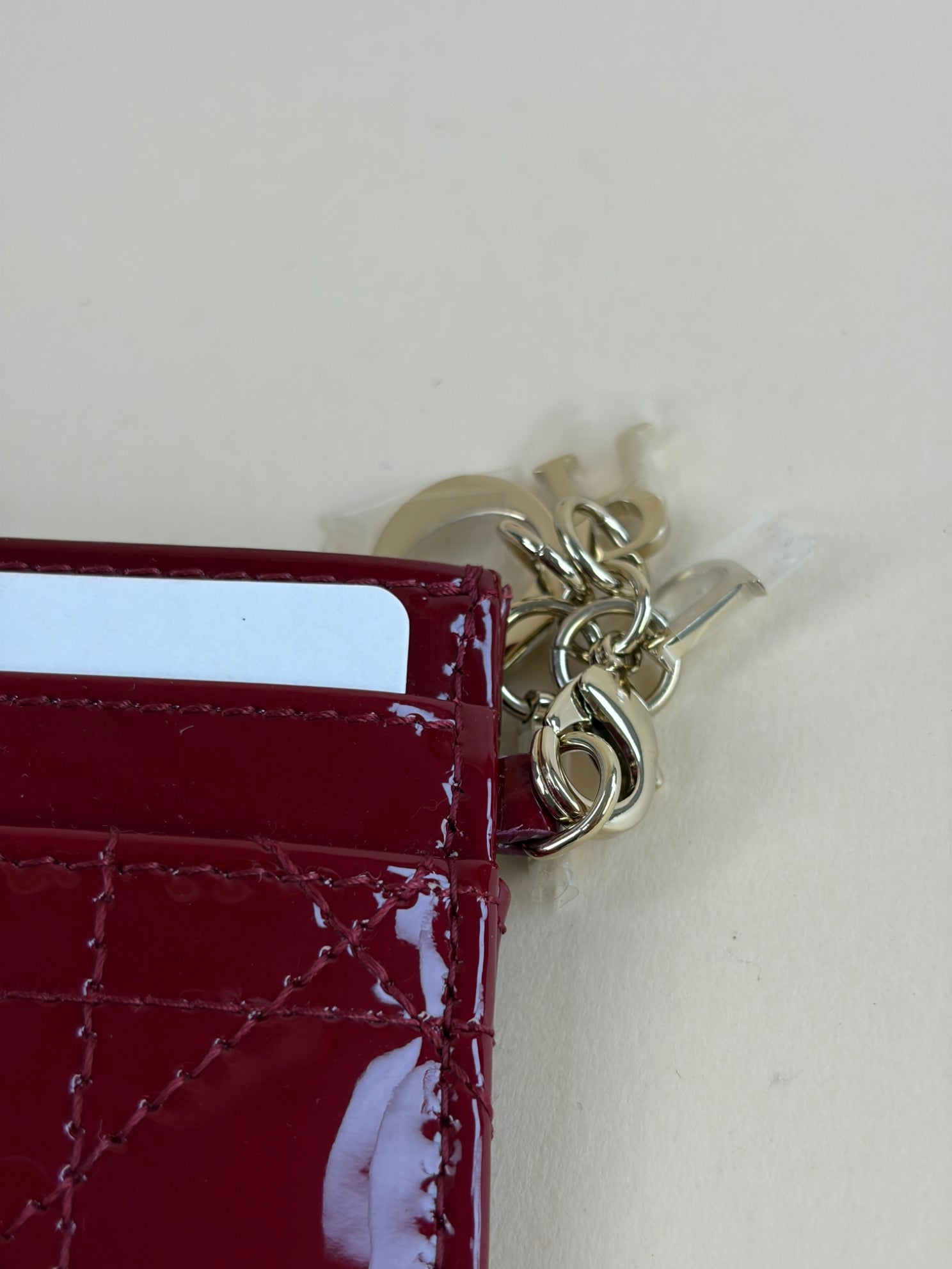 Christian Dior Cherry red patent calfskin lady Dior freesia card holder