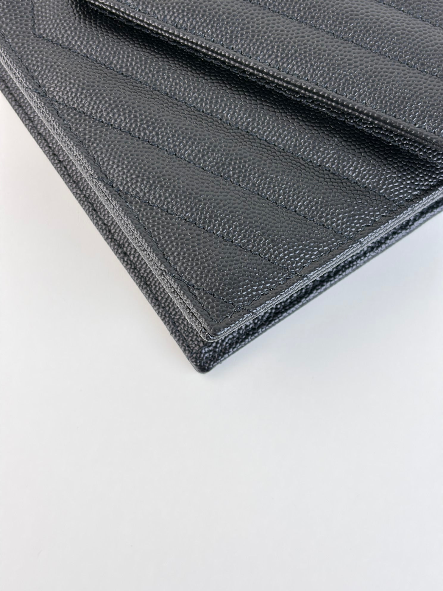 YSL black grain de Poudre leather classic Cassandre chain wallet