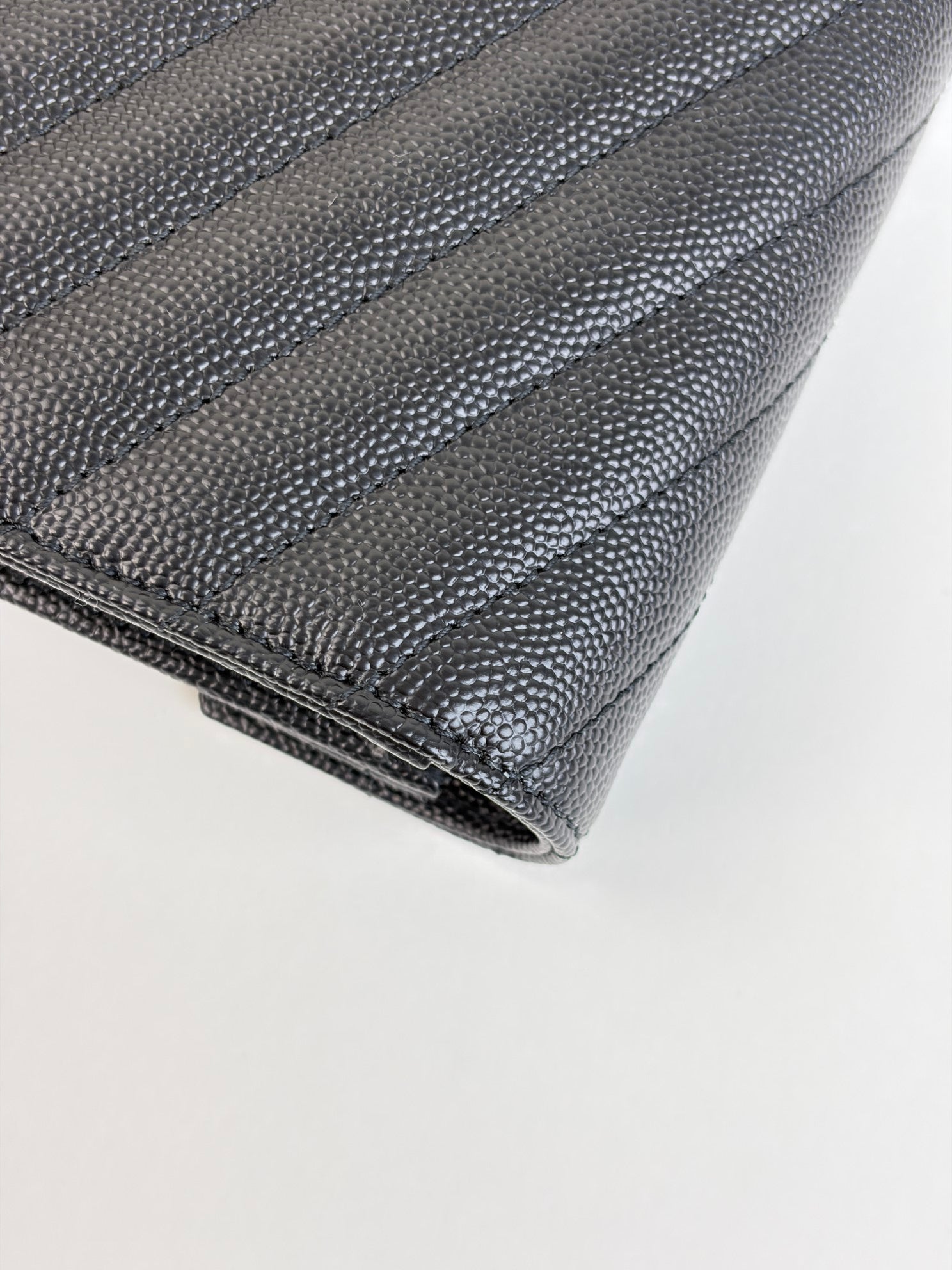 YSL black grain de Poudre leather classic Cassandre chain wallet