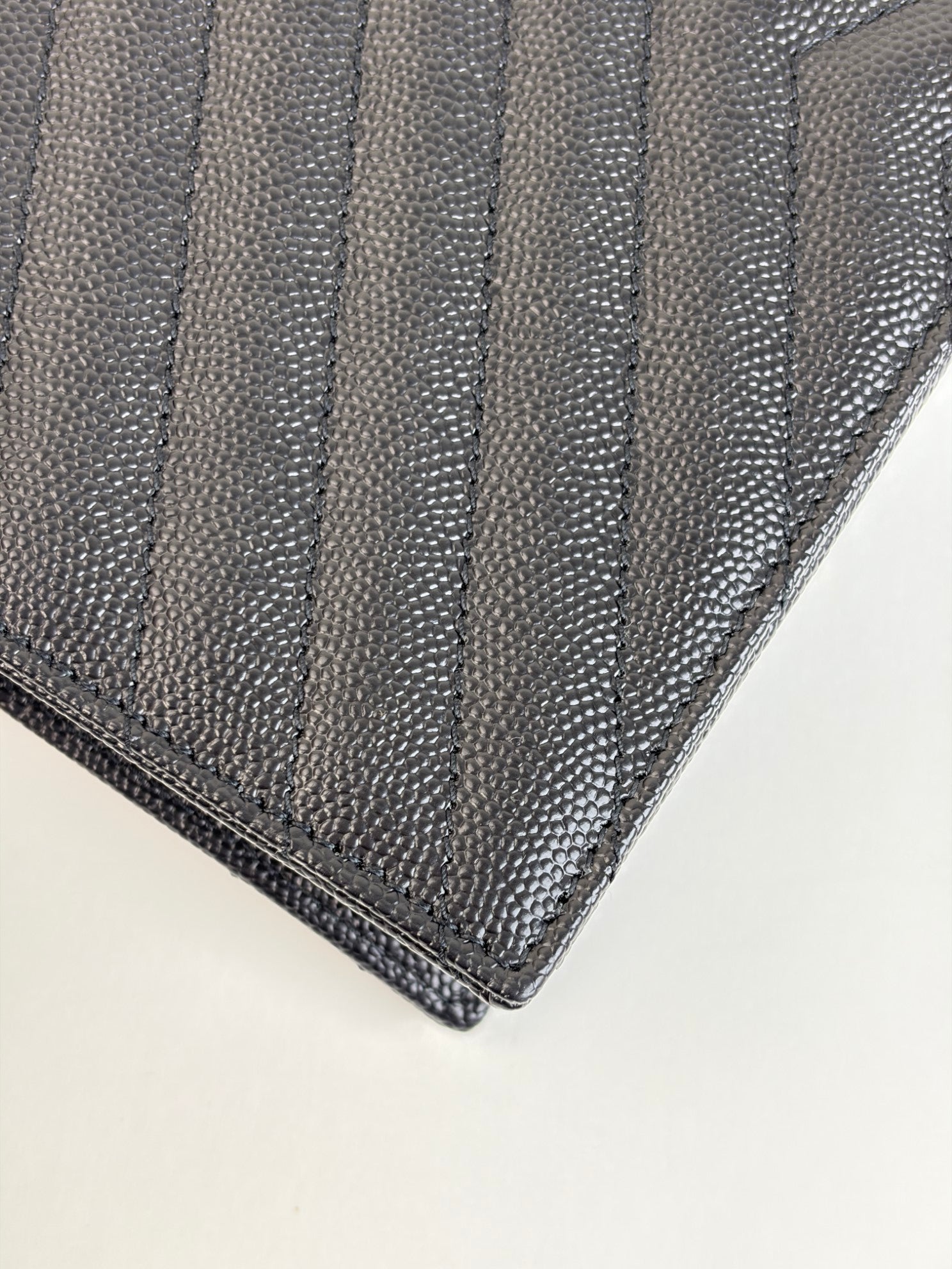 YSL black grain de Poudre leather classic Cassandre chain wallet