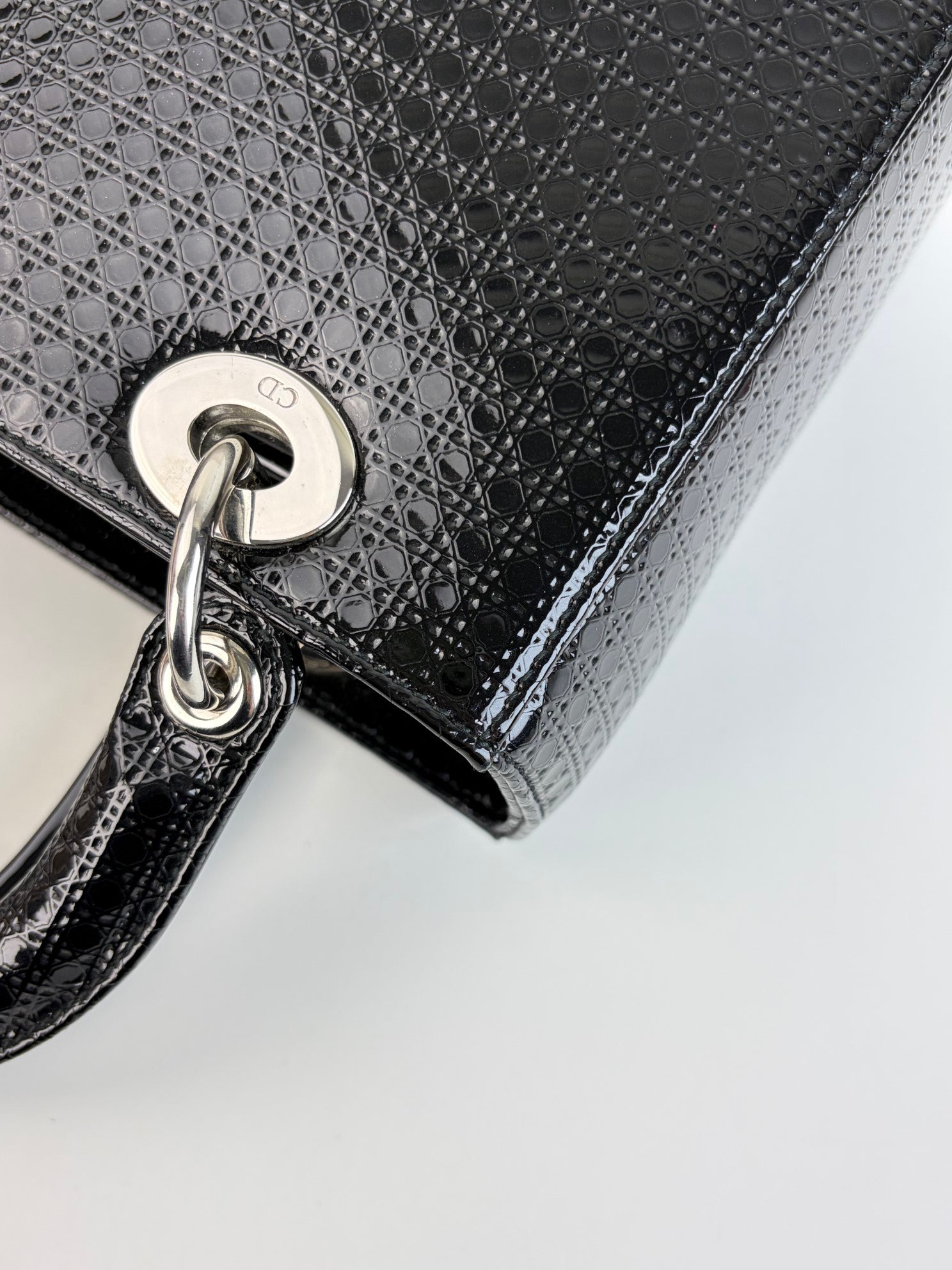 Christian Dior black patent micromanage calfskin lady Dior medium bag
