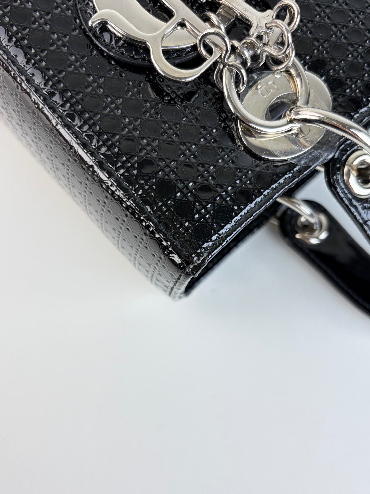 Christian Dior black patent micromanage calfskin lady Dior medium bag