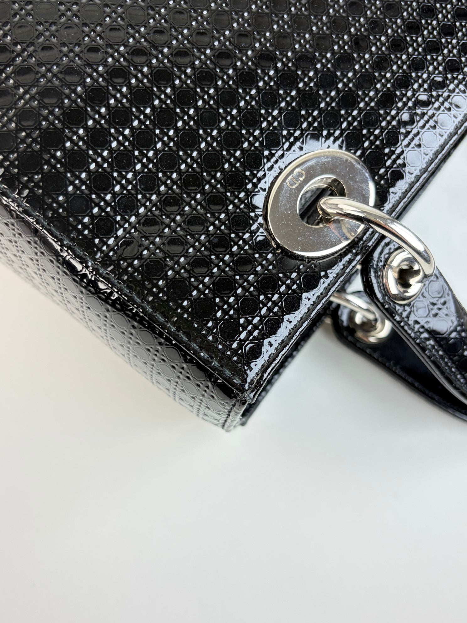 Christian Dior black patent micromanage calfskin lady Dior medium bag