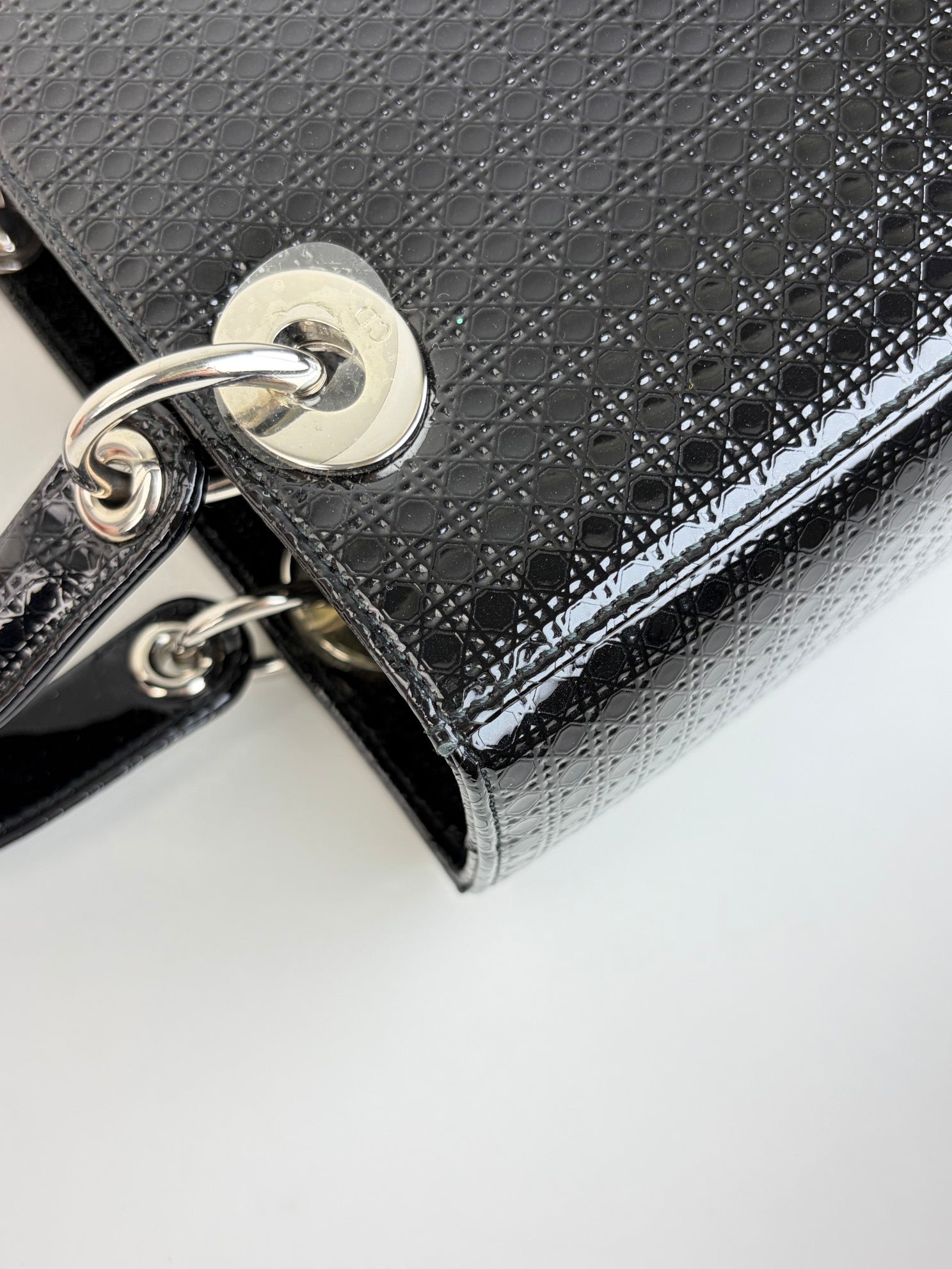 Christian Dior black patent micromanage calfskin lady Dior medium bag