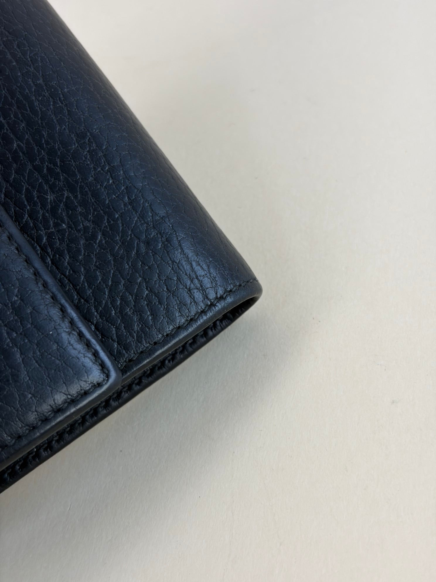 Gucci Black GG Marmont tri- fold compact wallet gold hardware