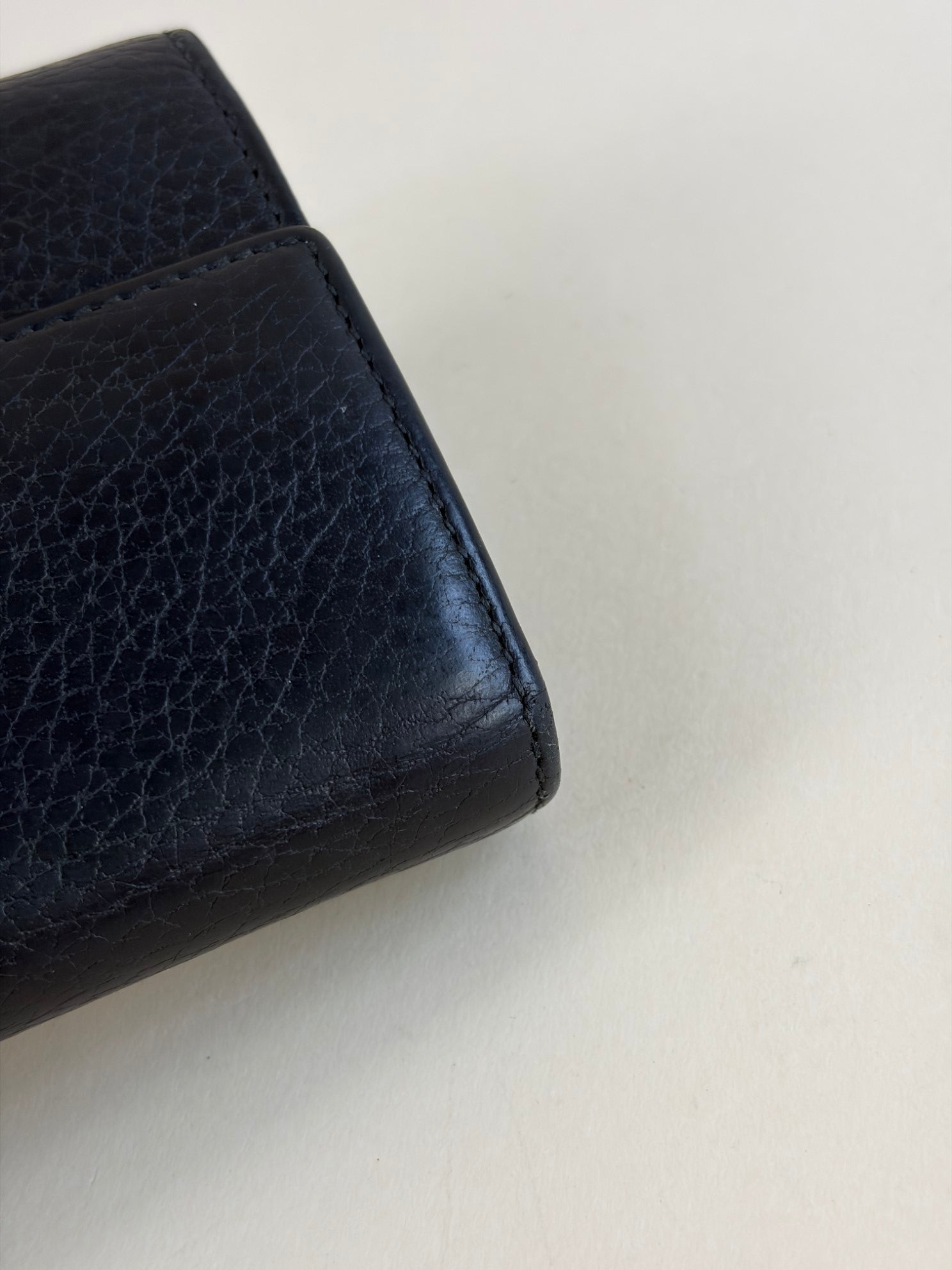 Gucci Black GG Marmont tri- fold compact wallet gold hardware