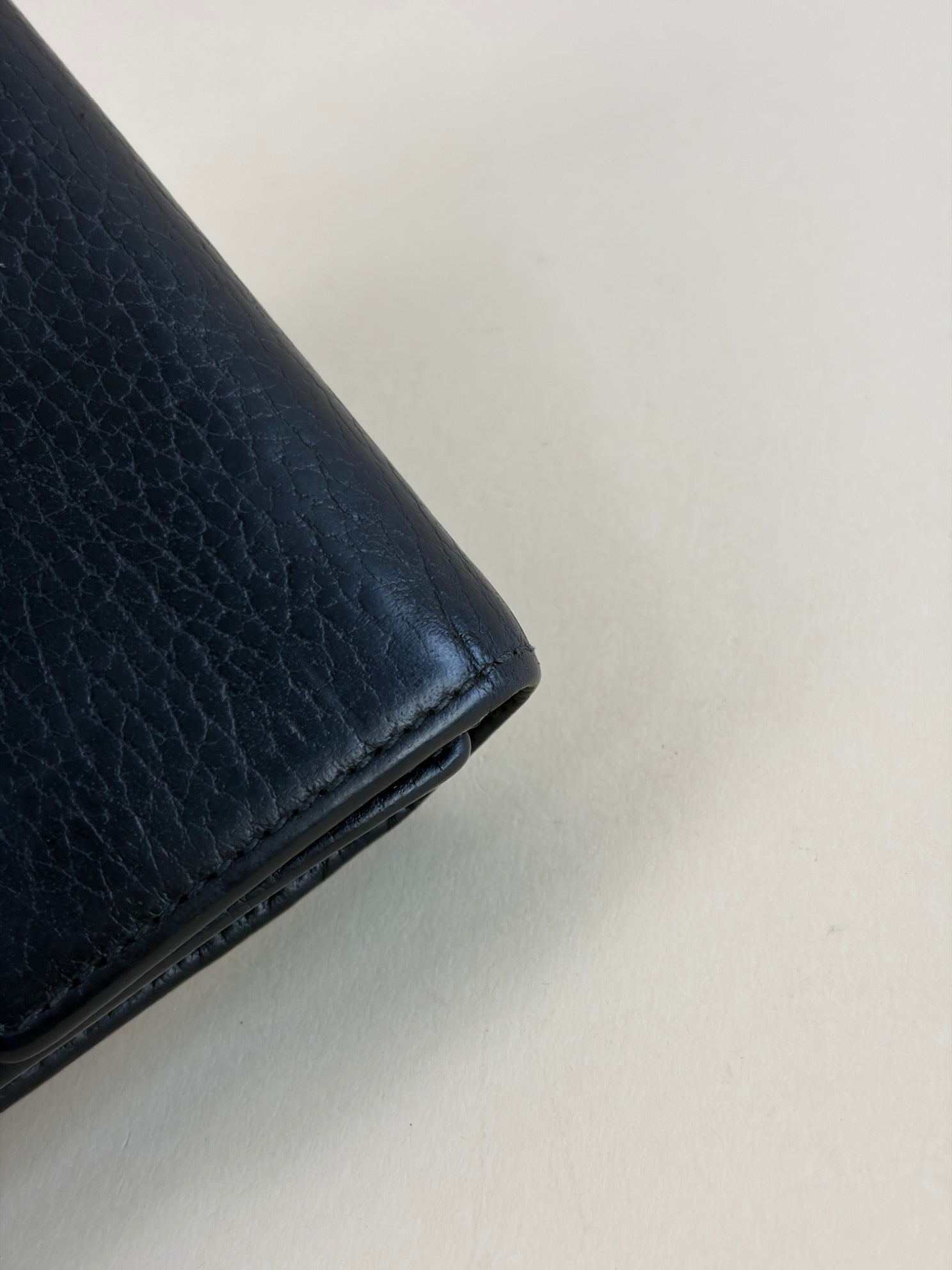 Gucci Black GG Marmont tri- fold compact wallet gold hardware