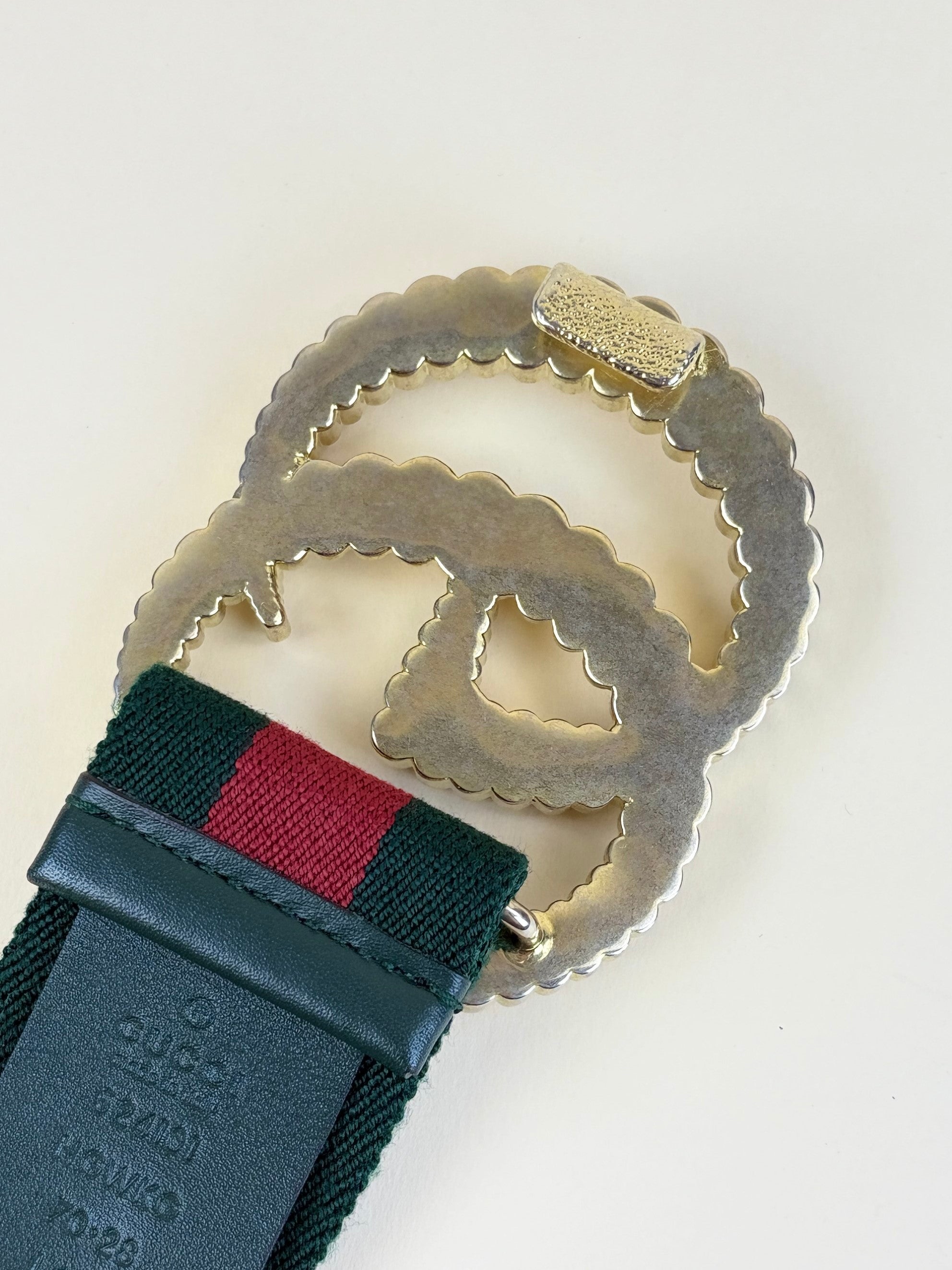 Gucci Bicolor Web Elastic Torchon Double G Buckle Belt 28