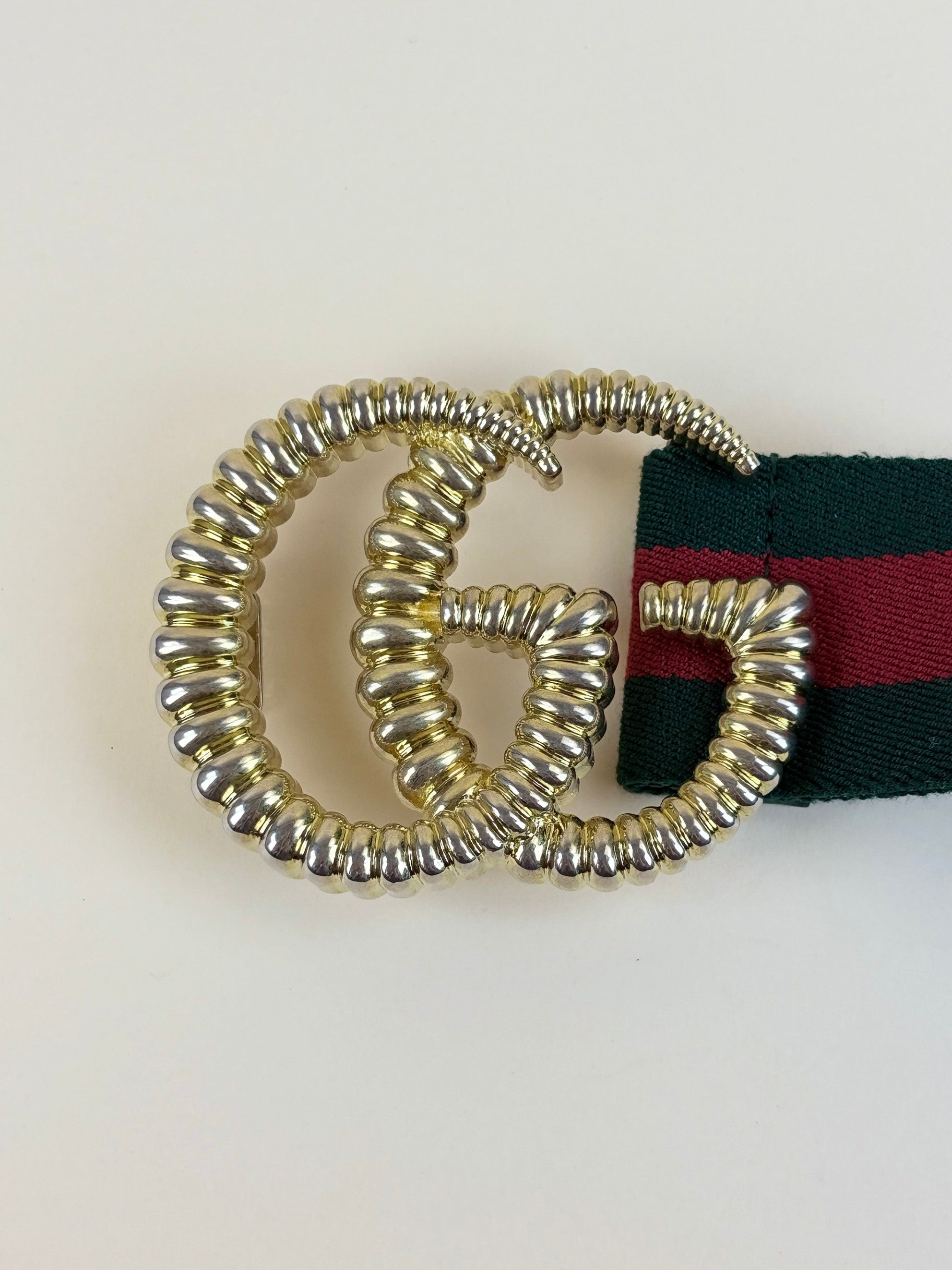 Gucci Bicolor Web Elastic Torchon Double G Buckle Belt 28