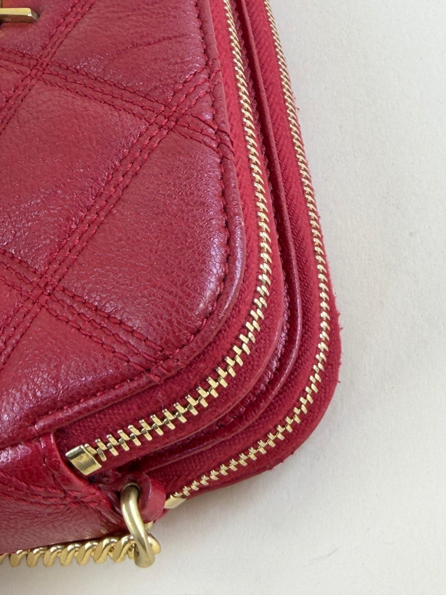 YSL Red grained lambskin quitted mini Becky double zip cross