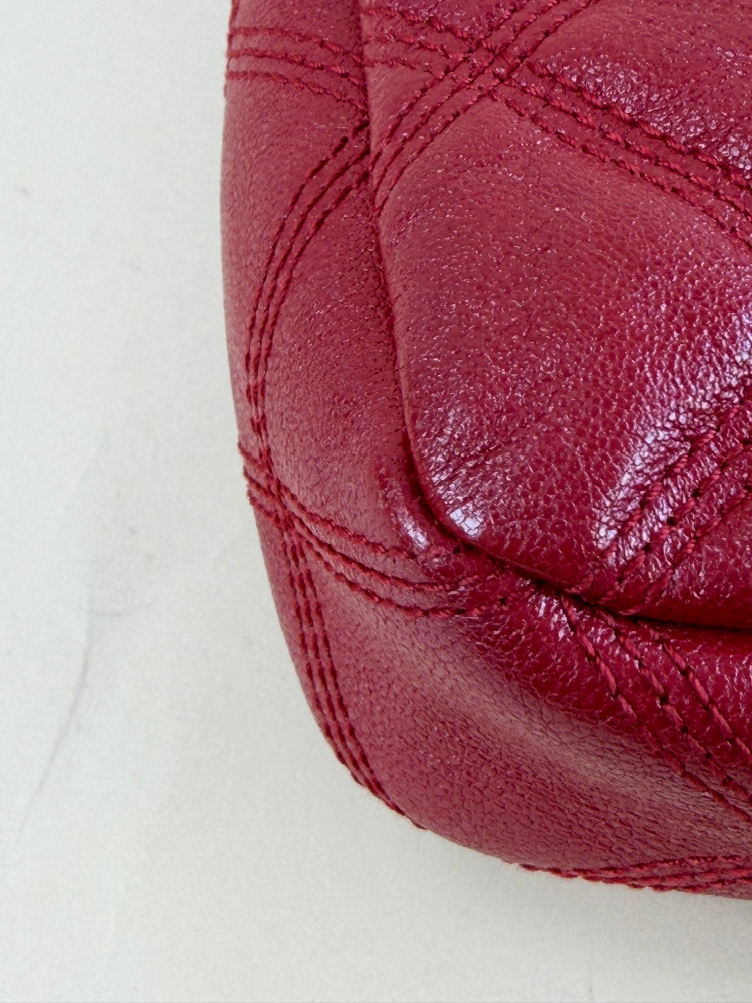 YSL Red grained lambskin quitted mini Becky double zip cross