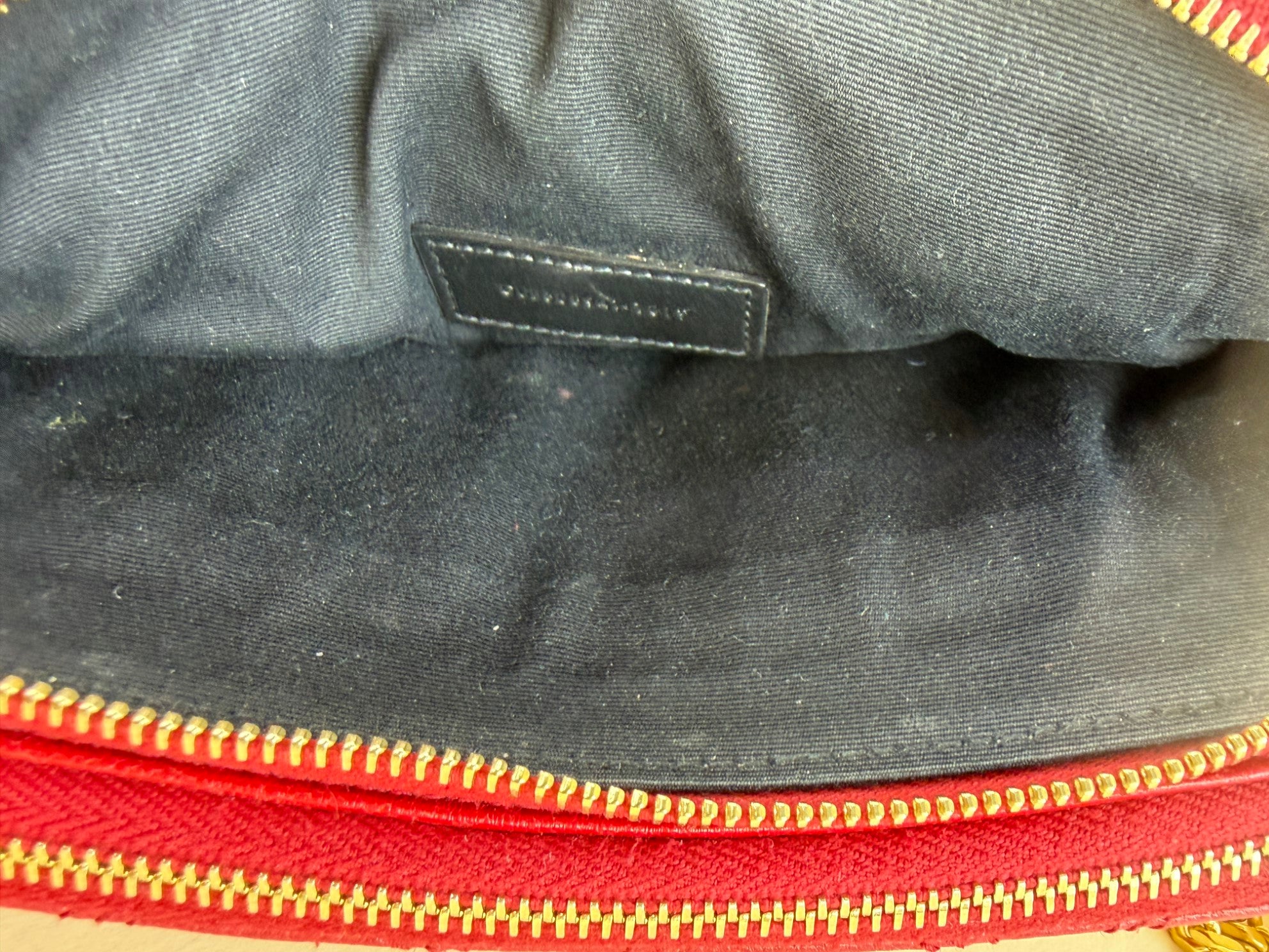 YSL Red grained lambskin quitted mini Becky double zip cross