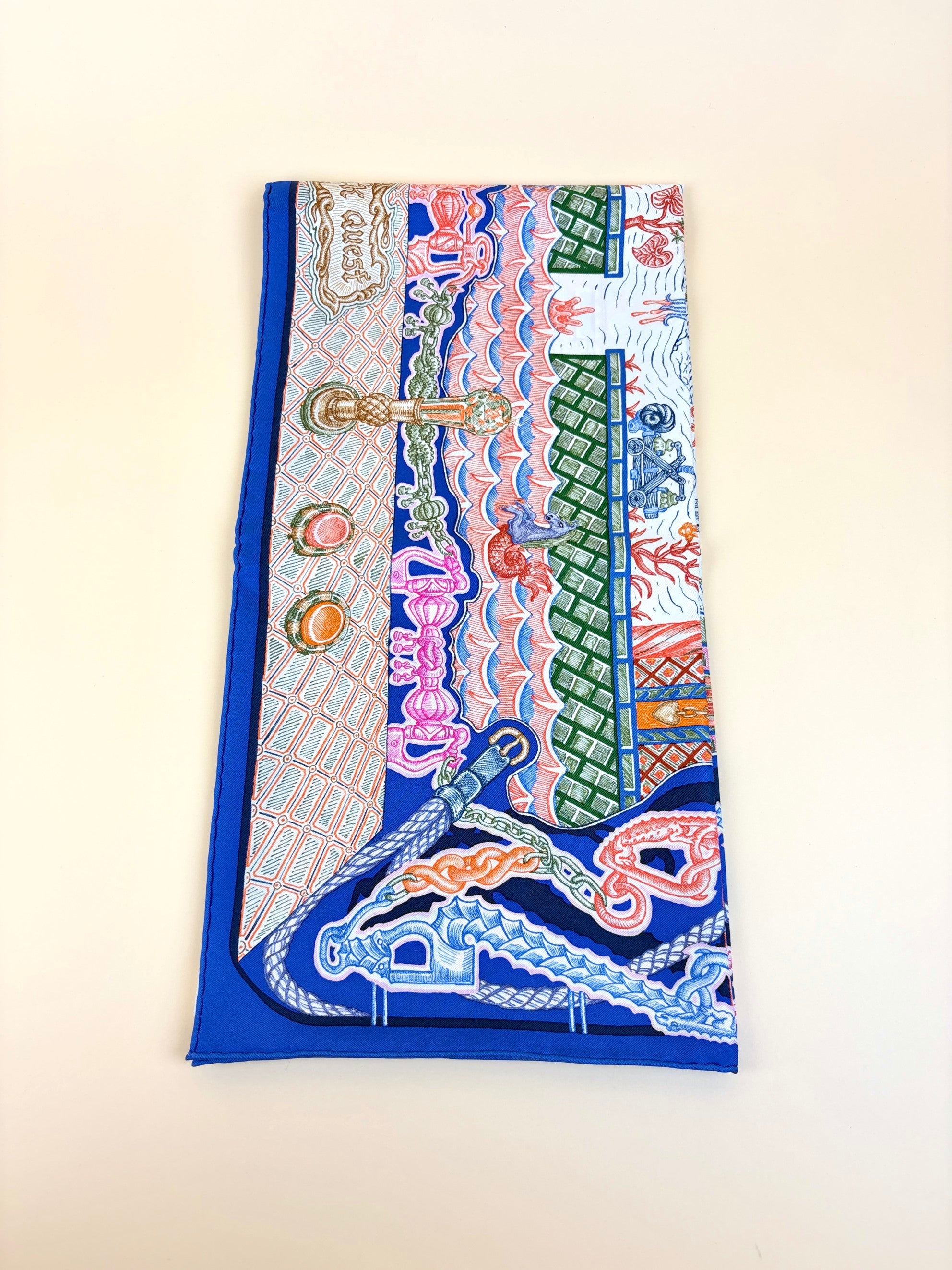 Hermes blue Roy/rose multicolor silk super silk bquest scarf