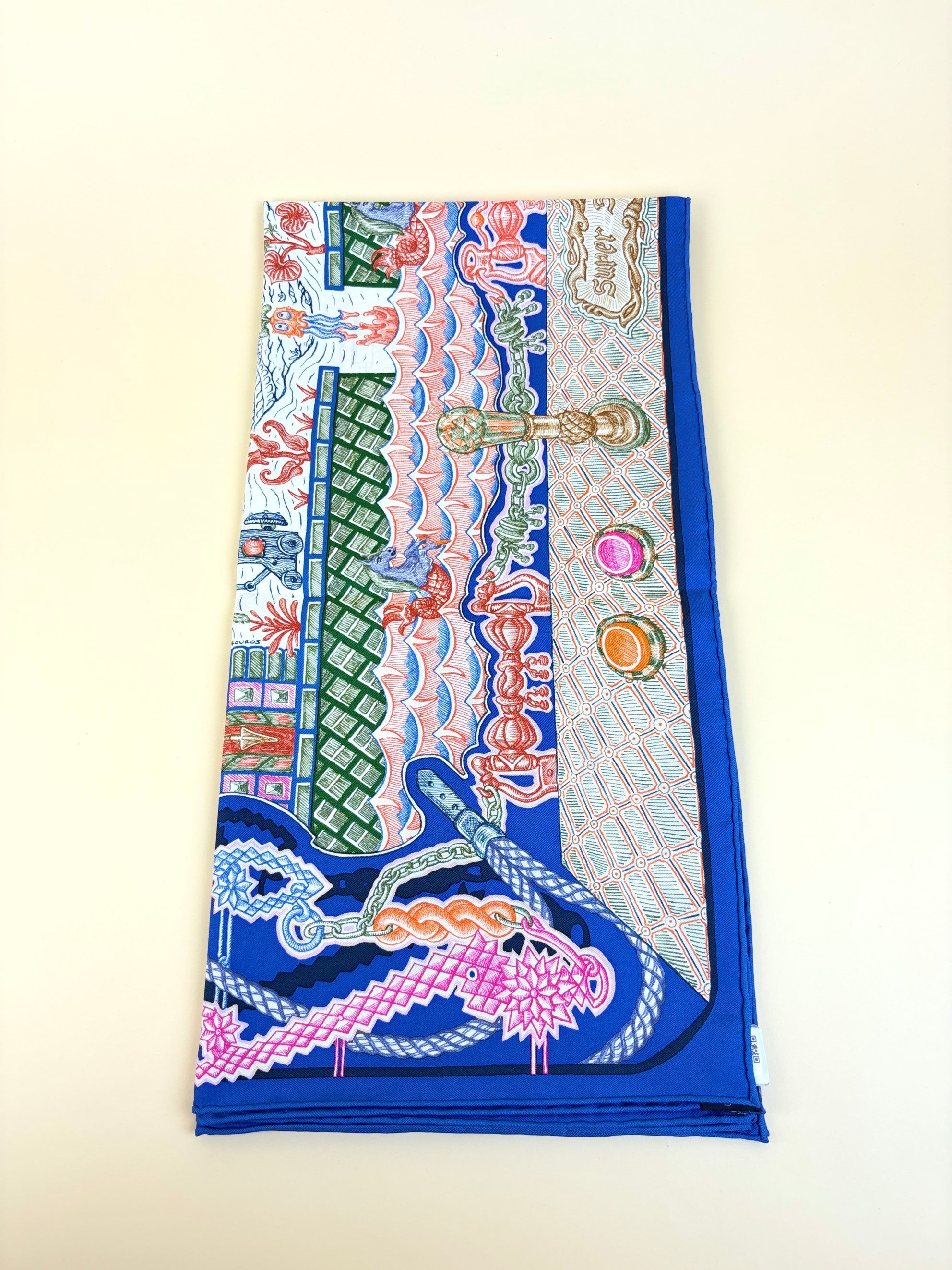 Hermes blue Roy/rose multicolor silk super silk bquest scarf