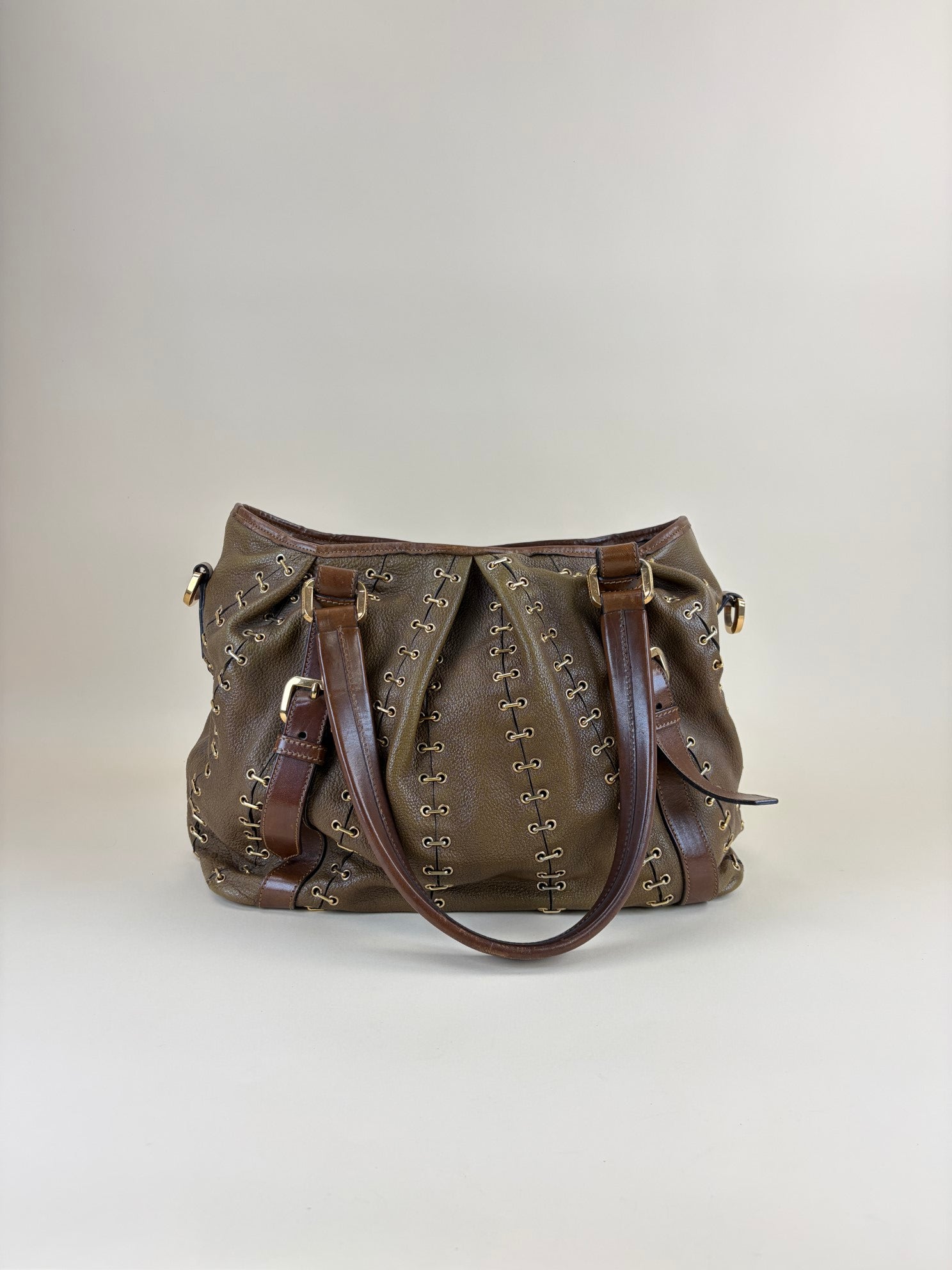 BURBERRY metal stitch large Lowry tote bag brown