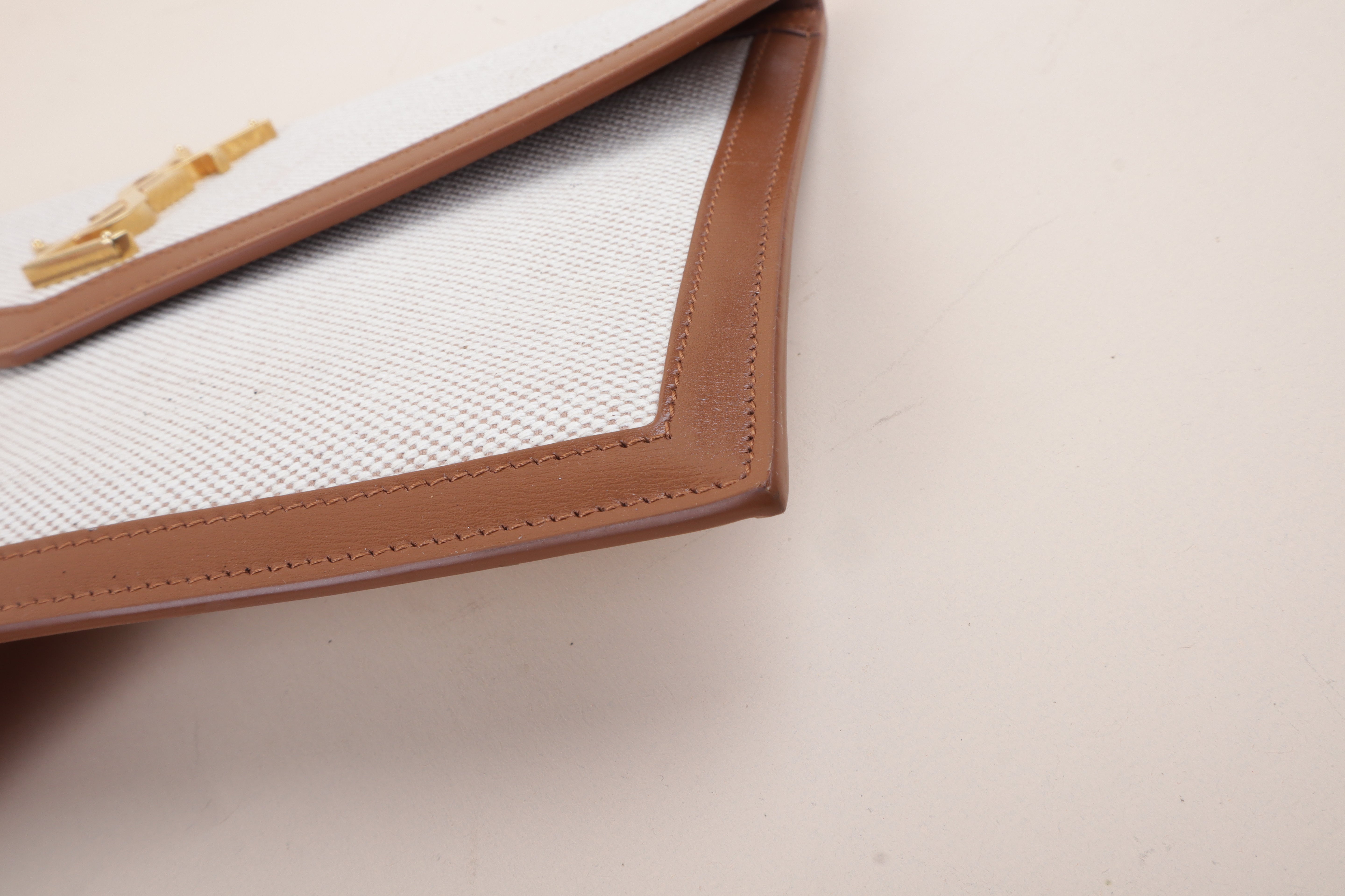 YSL Brown Raffia Uptown Flap Pouch