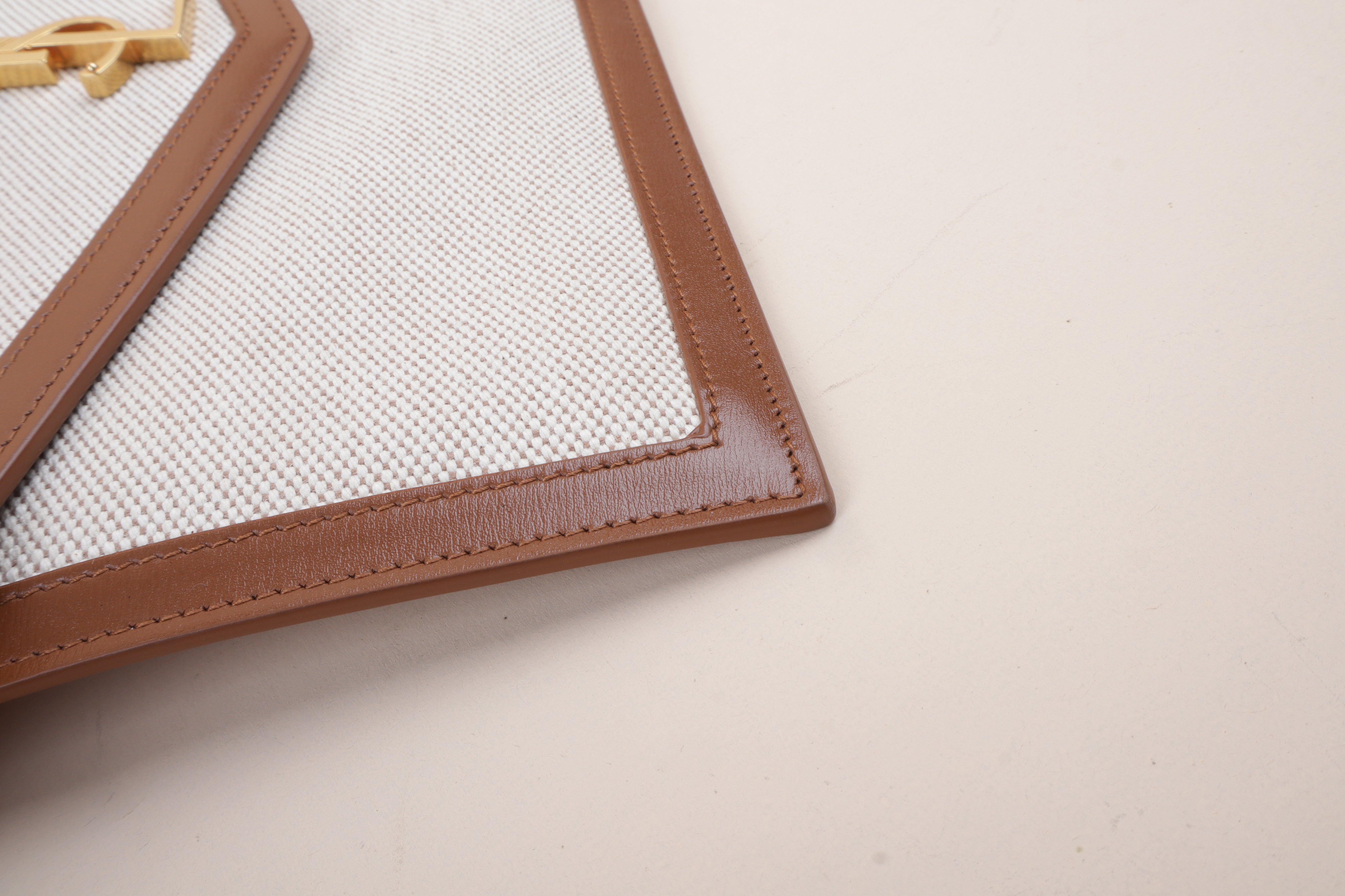 YSL Brown Raffia Uptown Flap Pouch