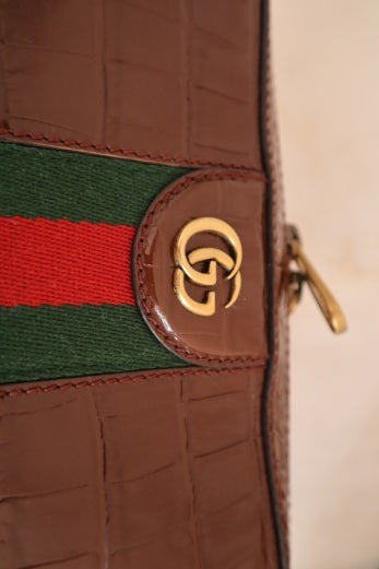 Gucci Brown Crocodile Nojum Ophidia Belt Bag