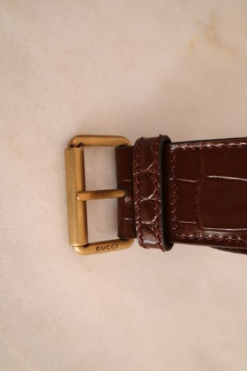 Gucci Brown Crocodile Nojum Ophidia Belt Bag