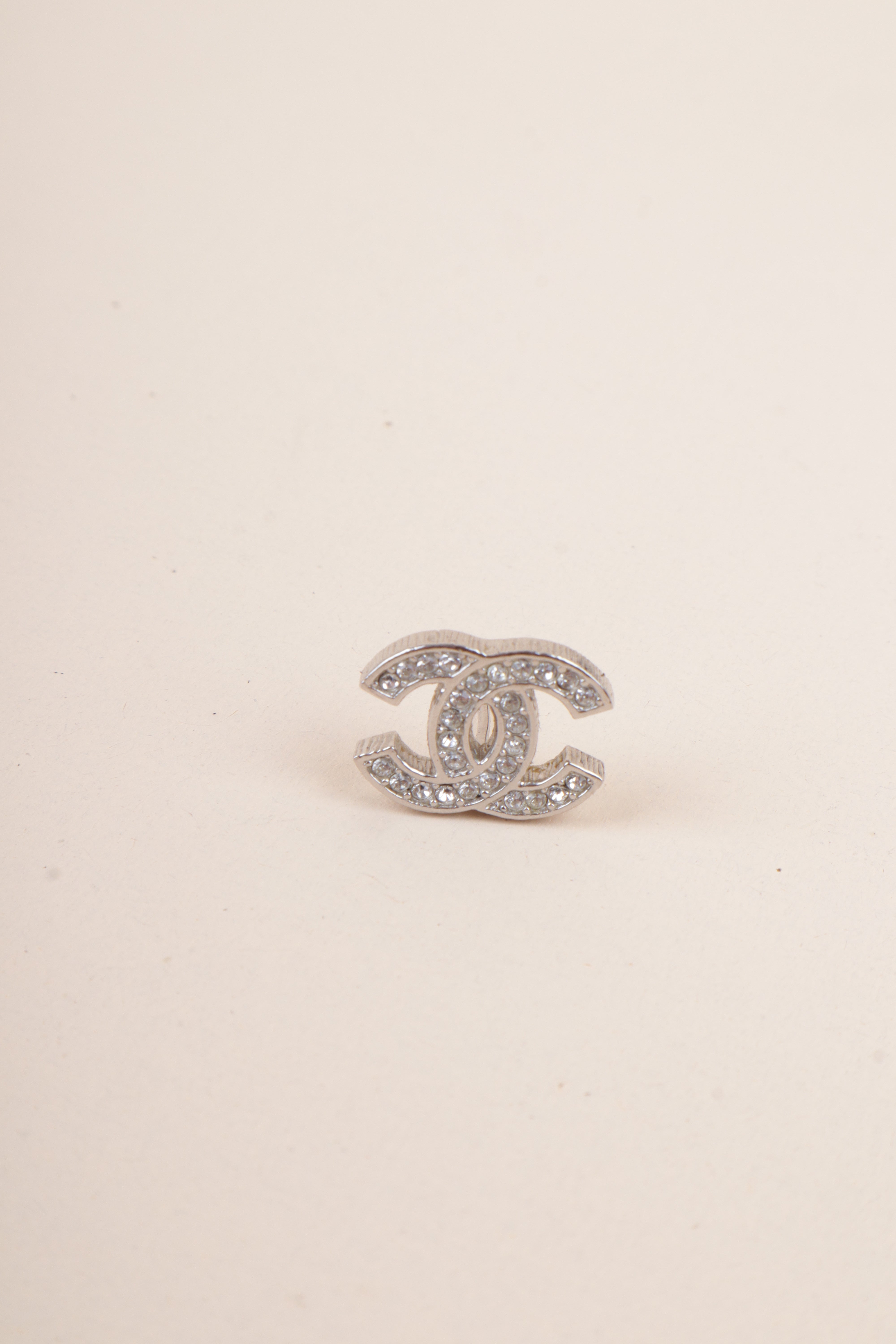 Chanel Silver CC Logo Crystal Studs Earrings
