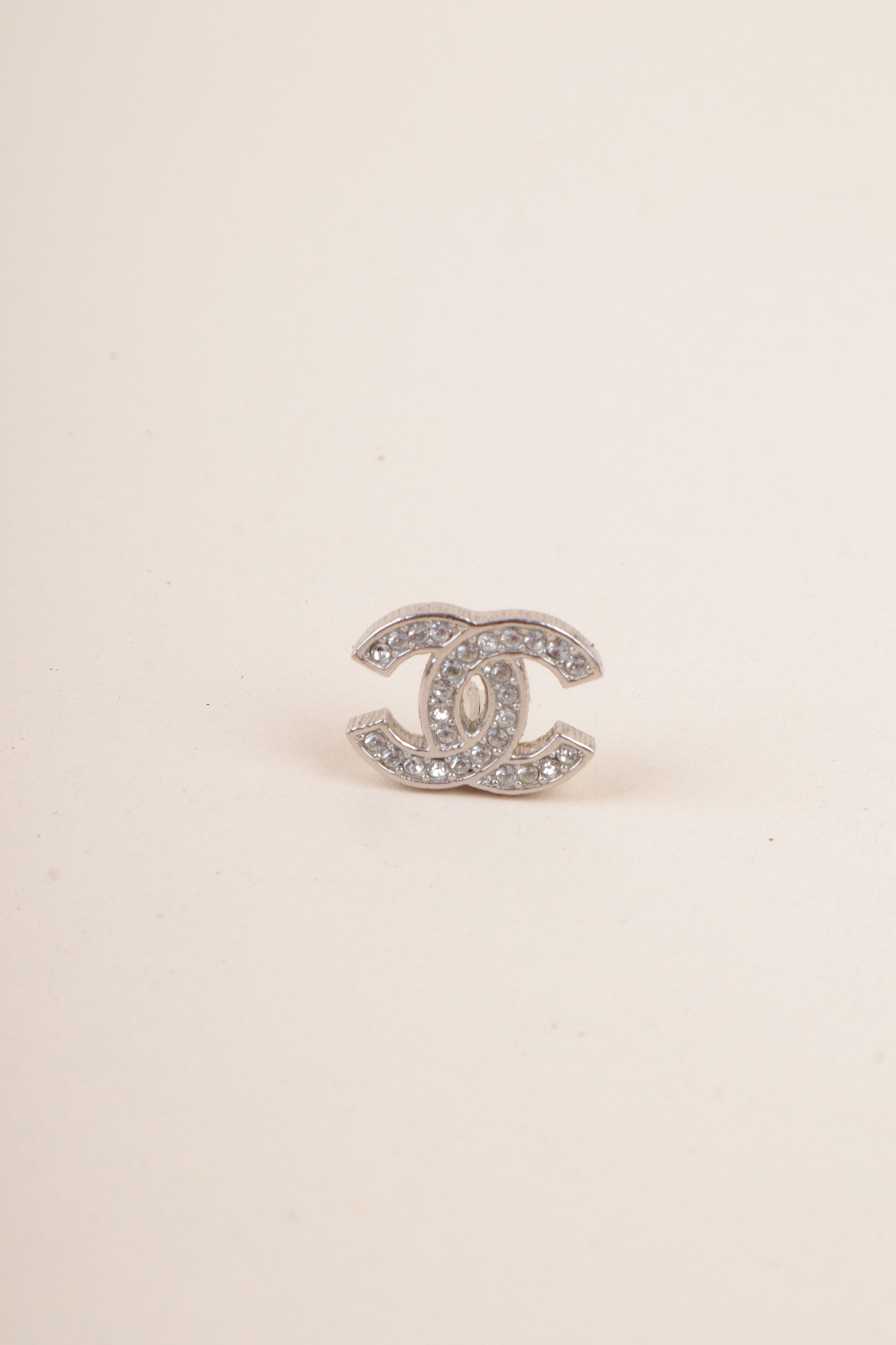 Chanel Silver CC Logo Crystal Studs Earrings