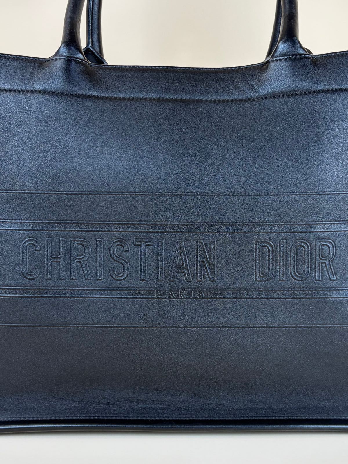 Christian Dior medium black calfskin embossed book tote bag