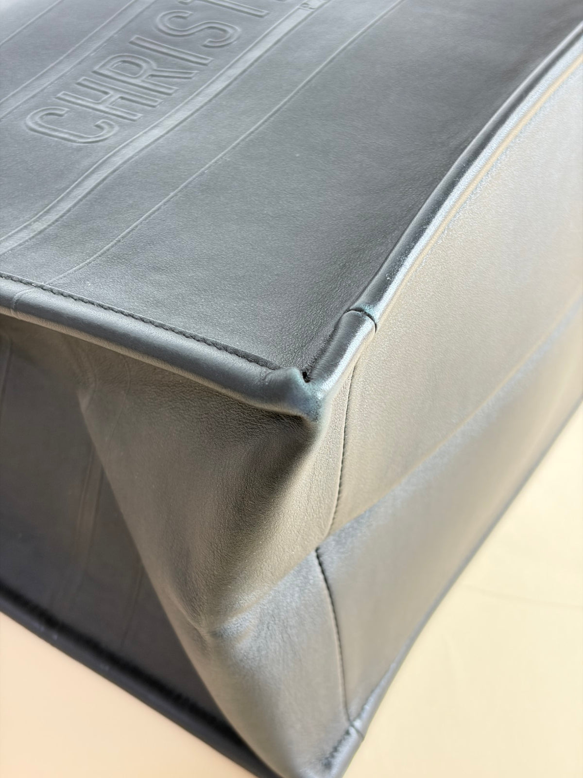 Christian Dior medium black calfskin embossed book tote bag