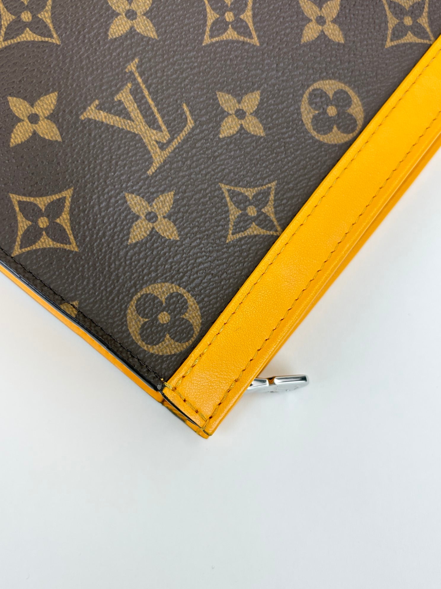 louis Vuitton Safran yellow/monogram macassar canvas voyage MM pochette