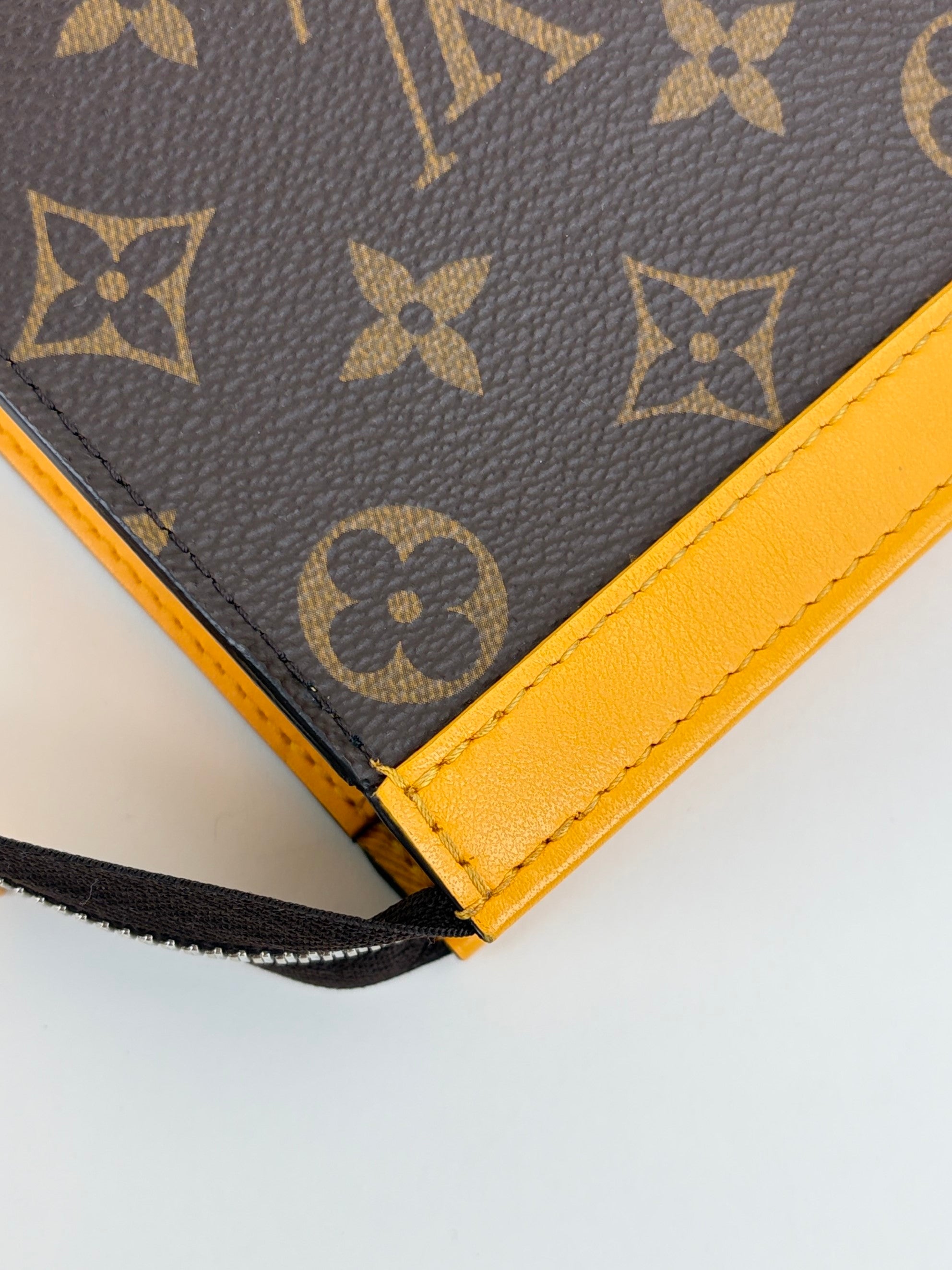 louis Vuitton Safran yellow/monogram macassar canvas voyage MM pochette