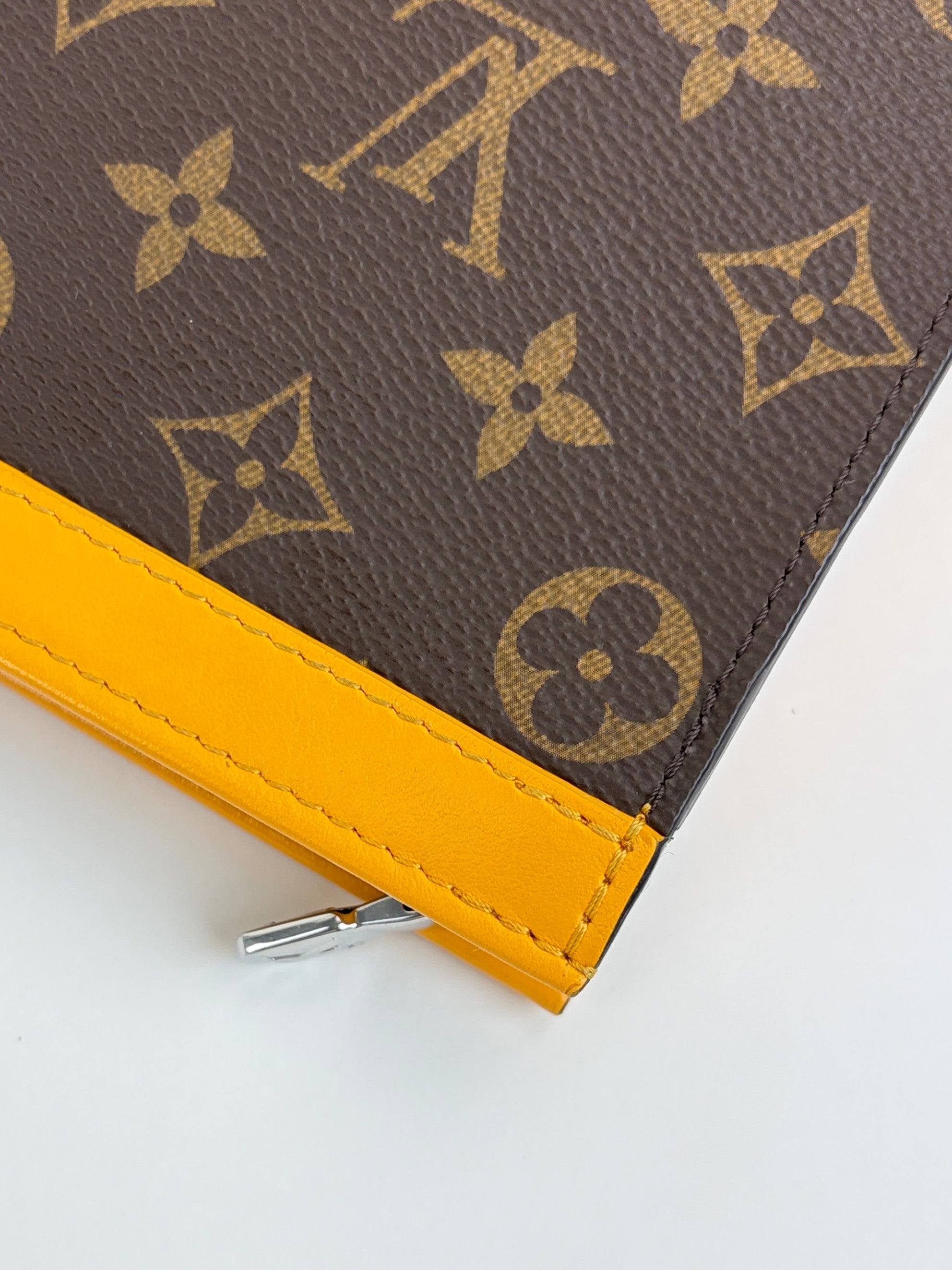 louis Vuitton Safran yellow/monogram macassar canvas voyage MM pochette