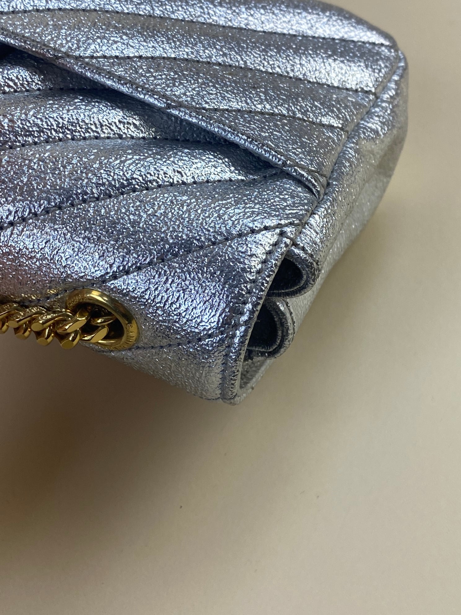 YSL chevron classic monogram metallic leather