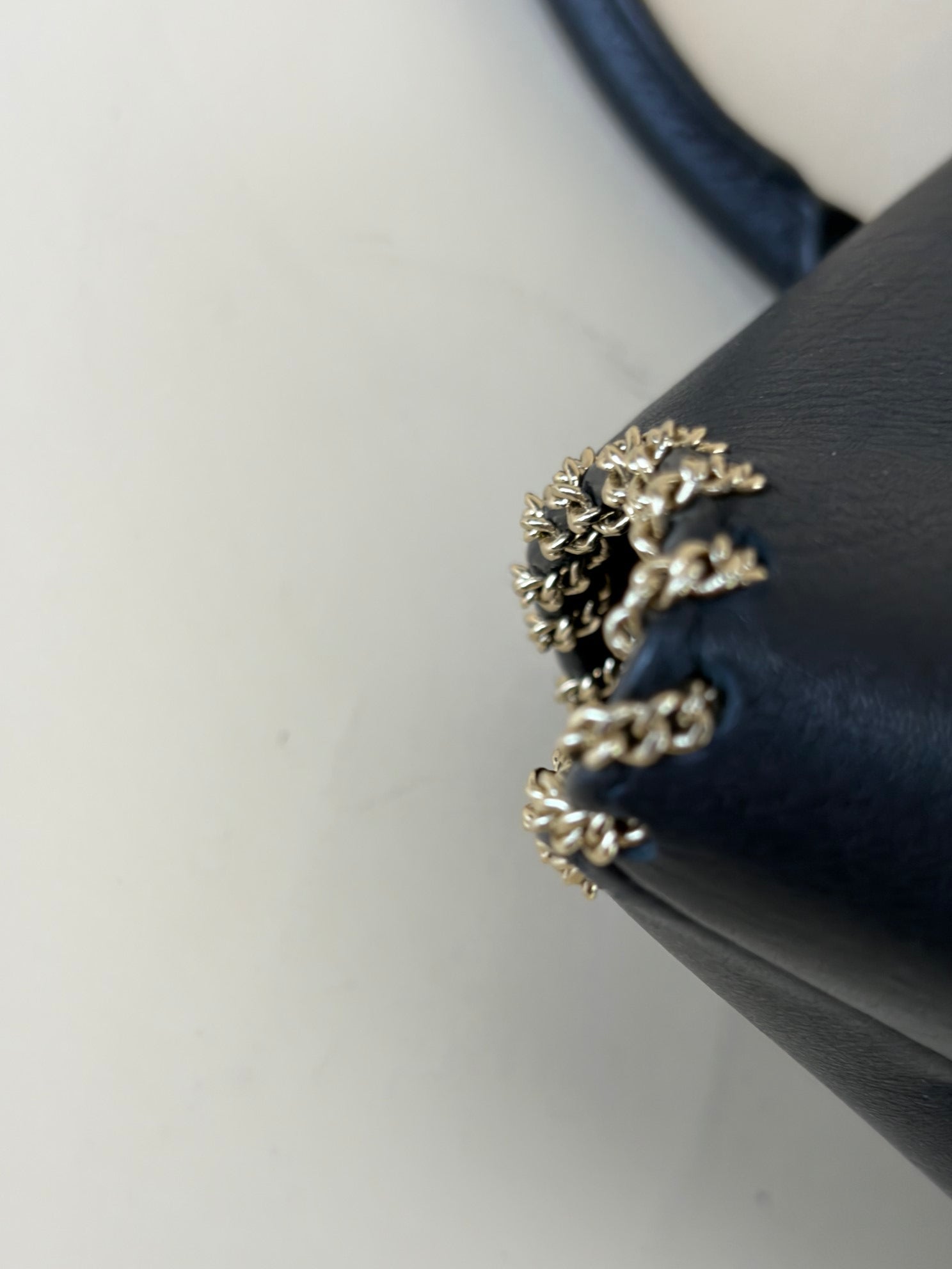 Valentin black calfskin small chain trimmed demi/une double