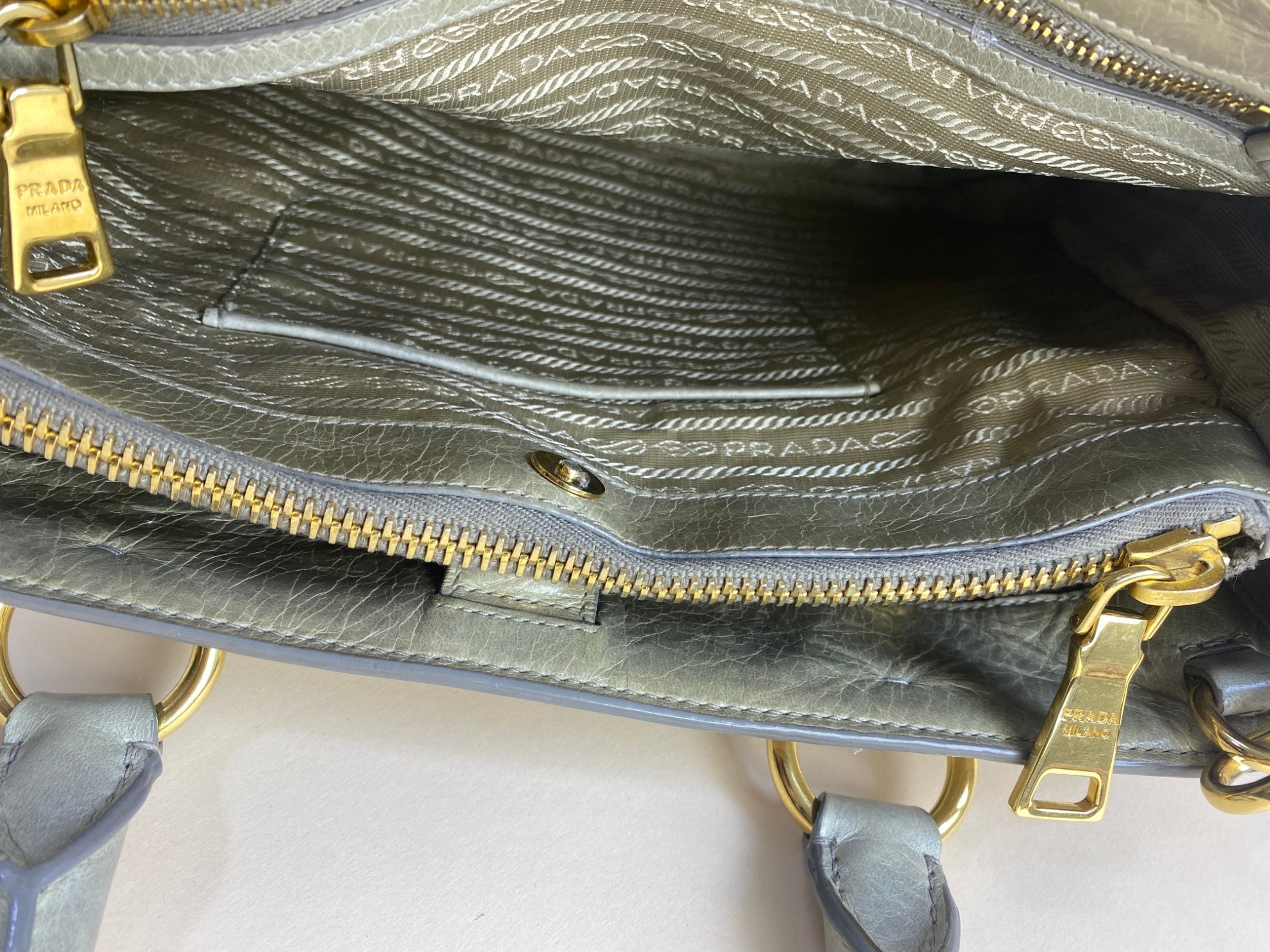 Prada Vitello shine shopping satchel tote bag