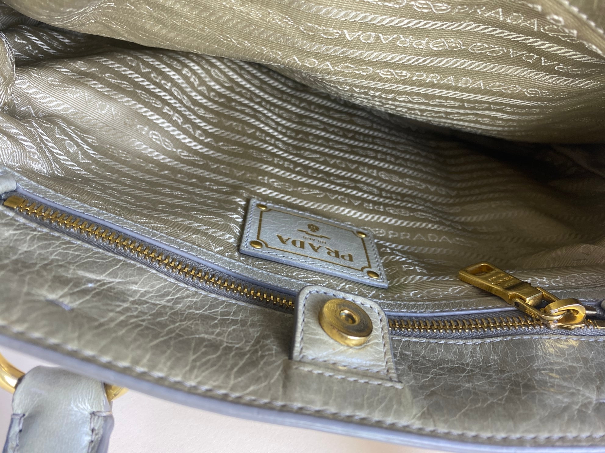 Prada Vitello shine shopping satchel tote bag