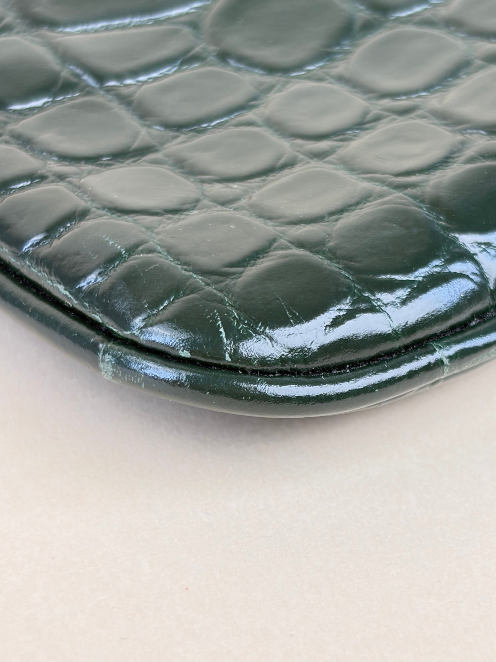 YSL Dark Green Calfskin Crocodile Embossed Tablet Pouch
