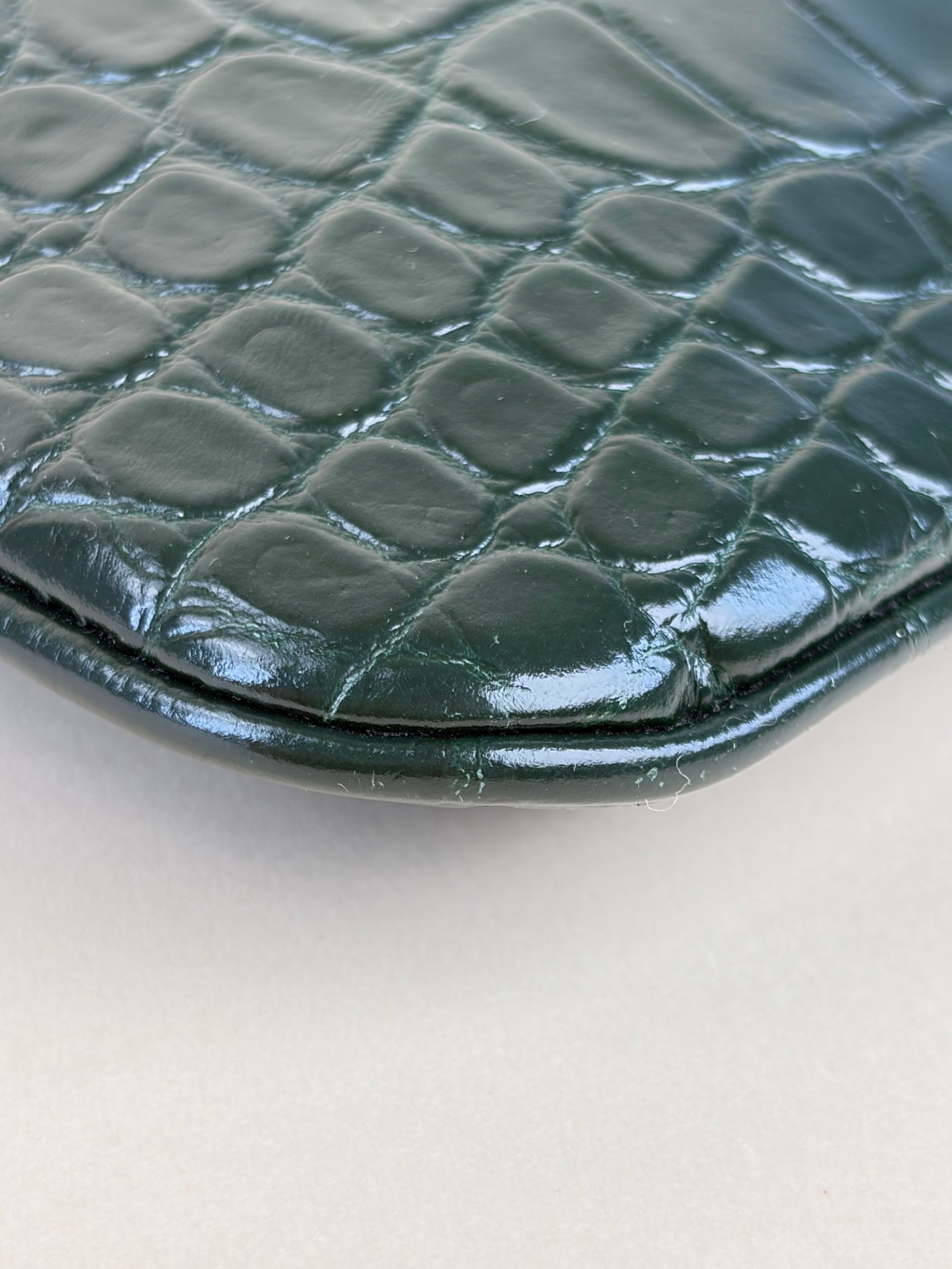 YSL Dark Green Calfskin Crocodile Embossed Tablet Pouch