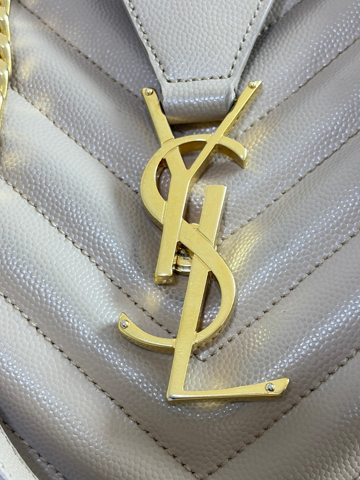 YSL dark beige grain de pouder leather monogram shopping bag