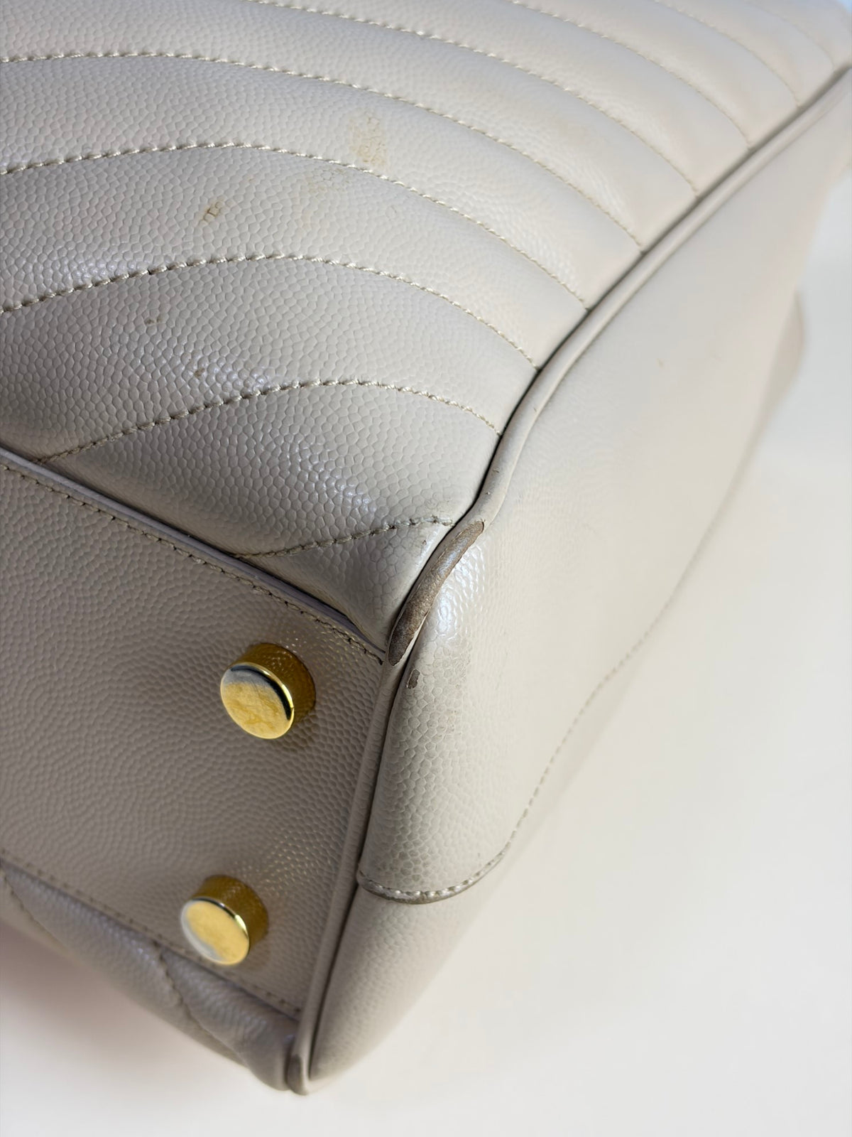 YSL dark beige grain de pouder leather monogram shopping bag