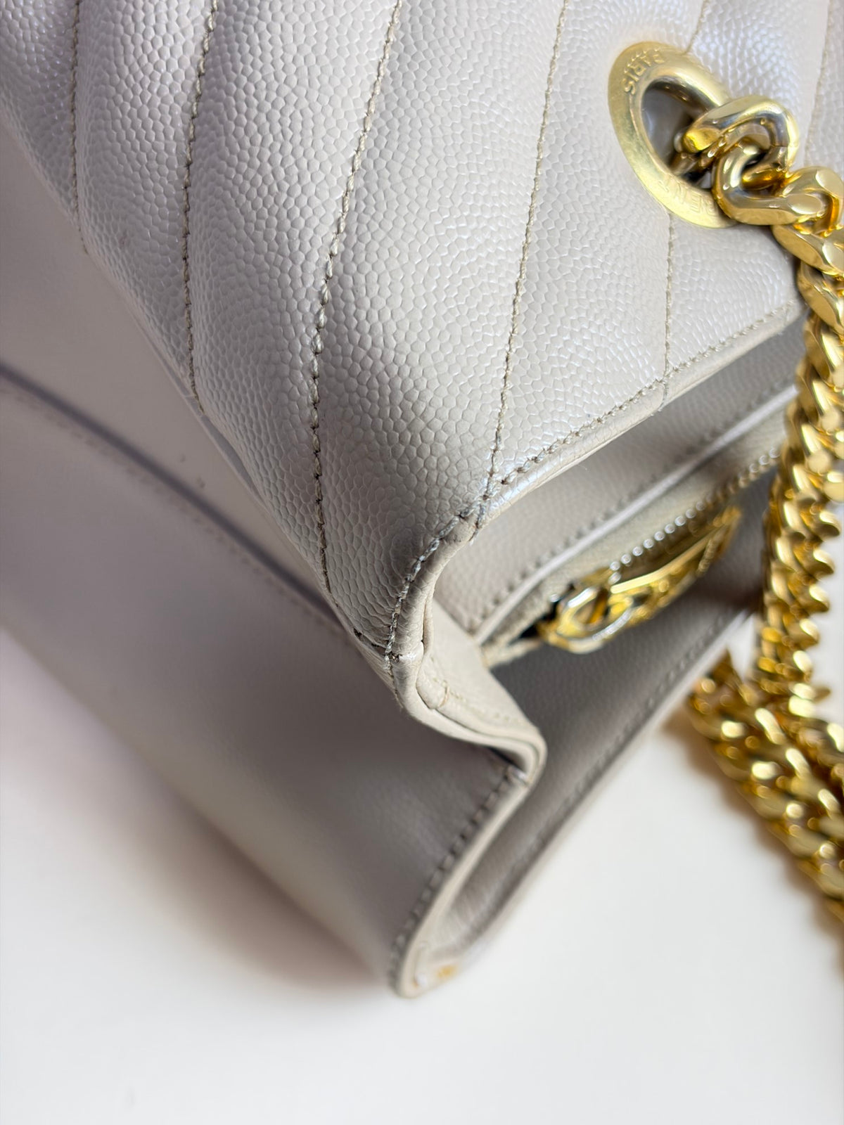 YSL dark beige grain de pouder leather monogram shopping bag