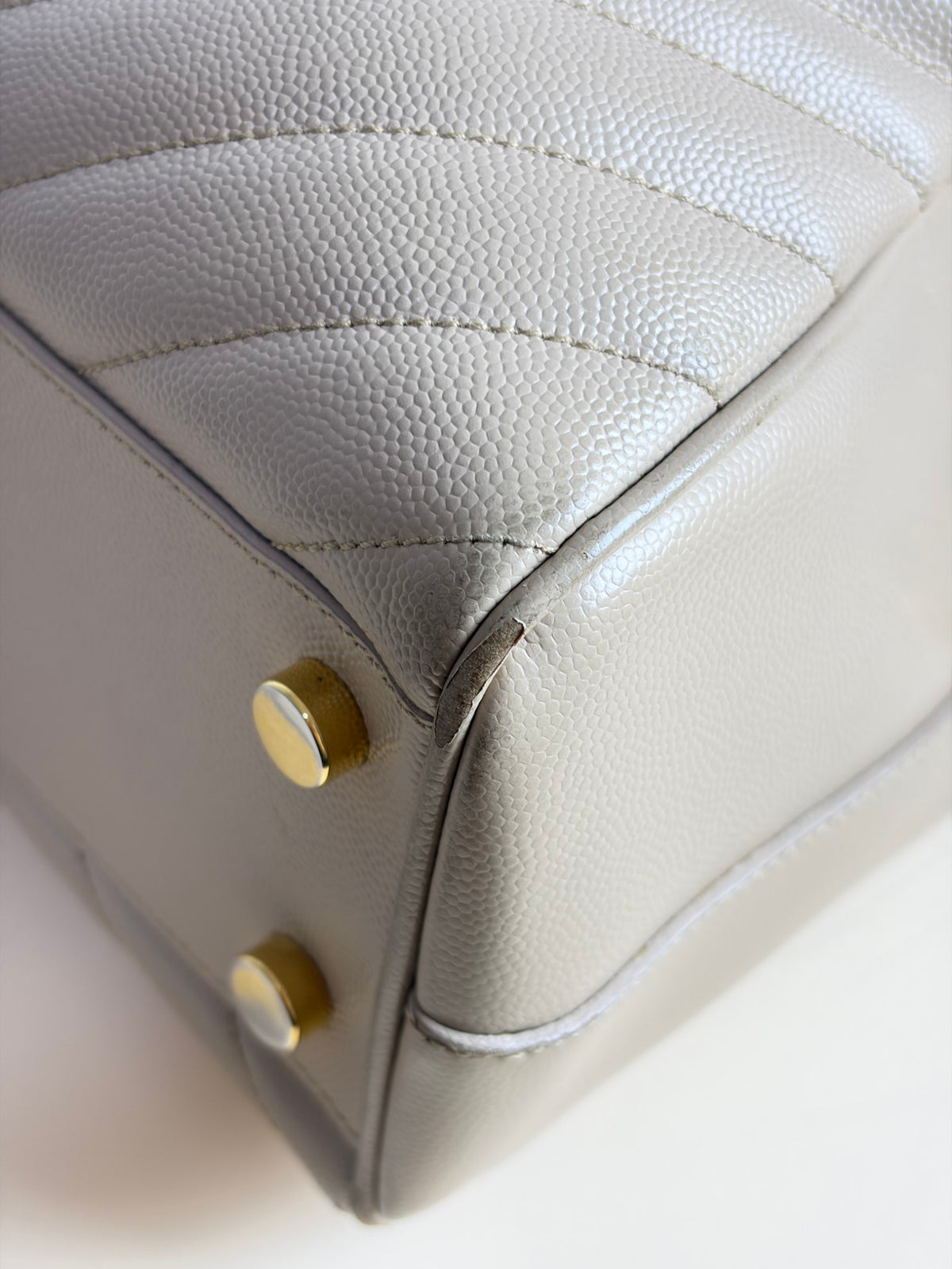 YSL dark beige grain de pouder leather monogram shopping bag