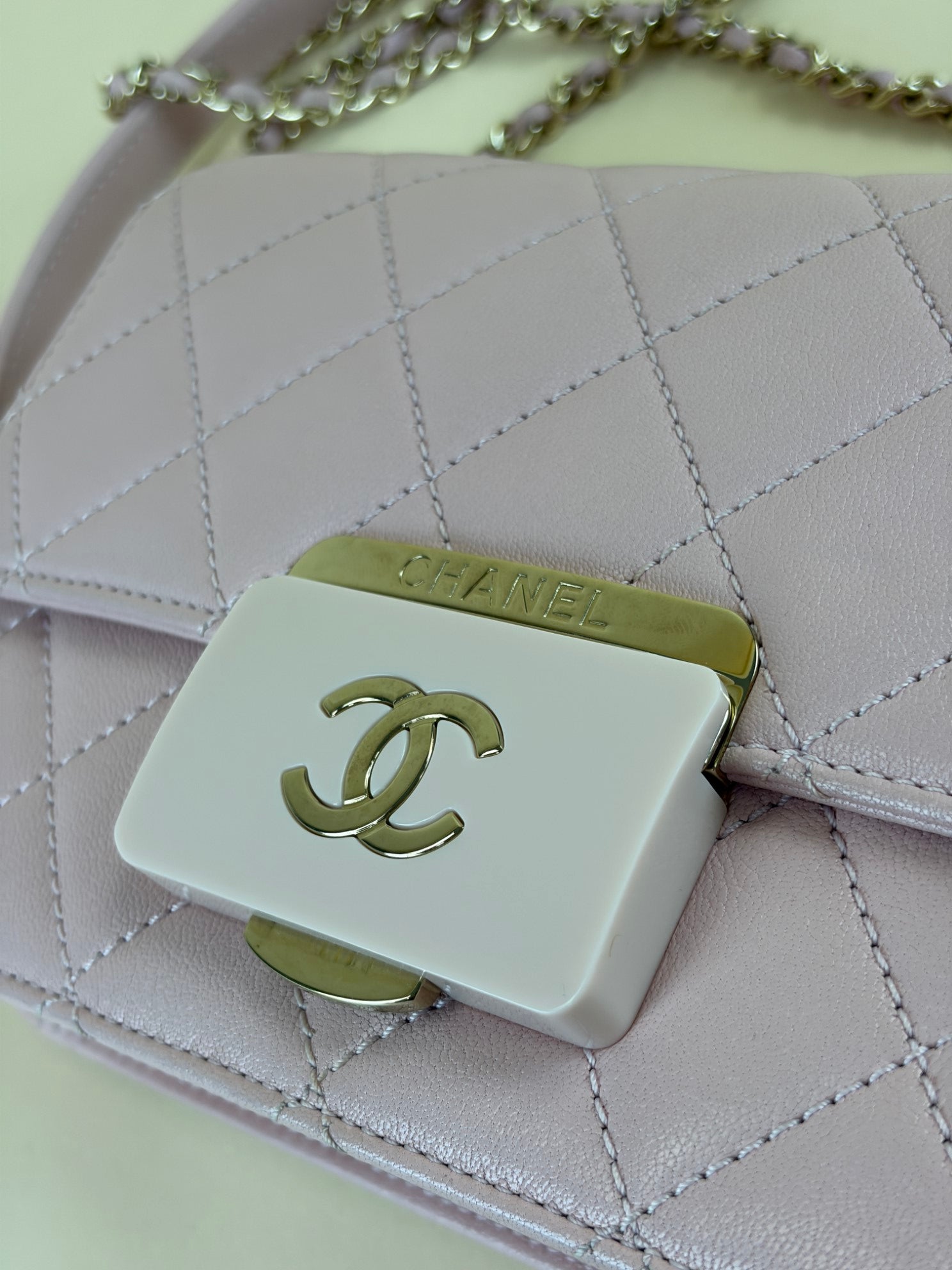 CHANEL quilted sheepskin leather beauty lock pink flap bag
