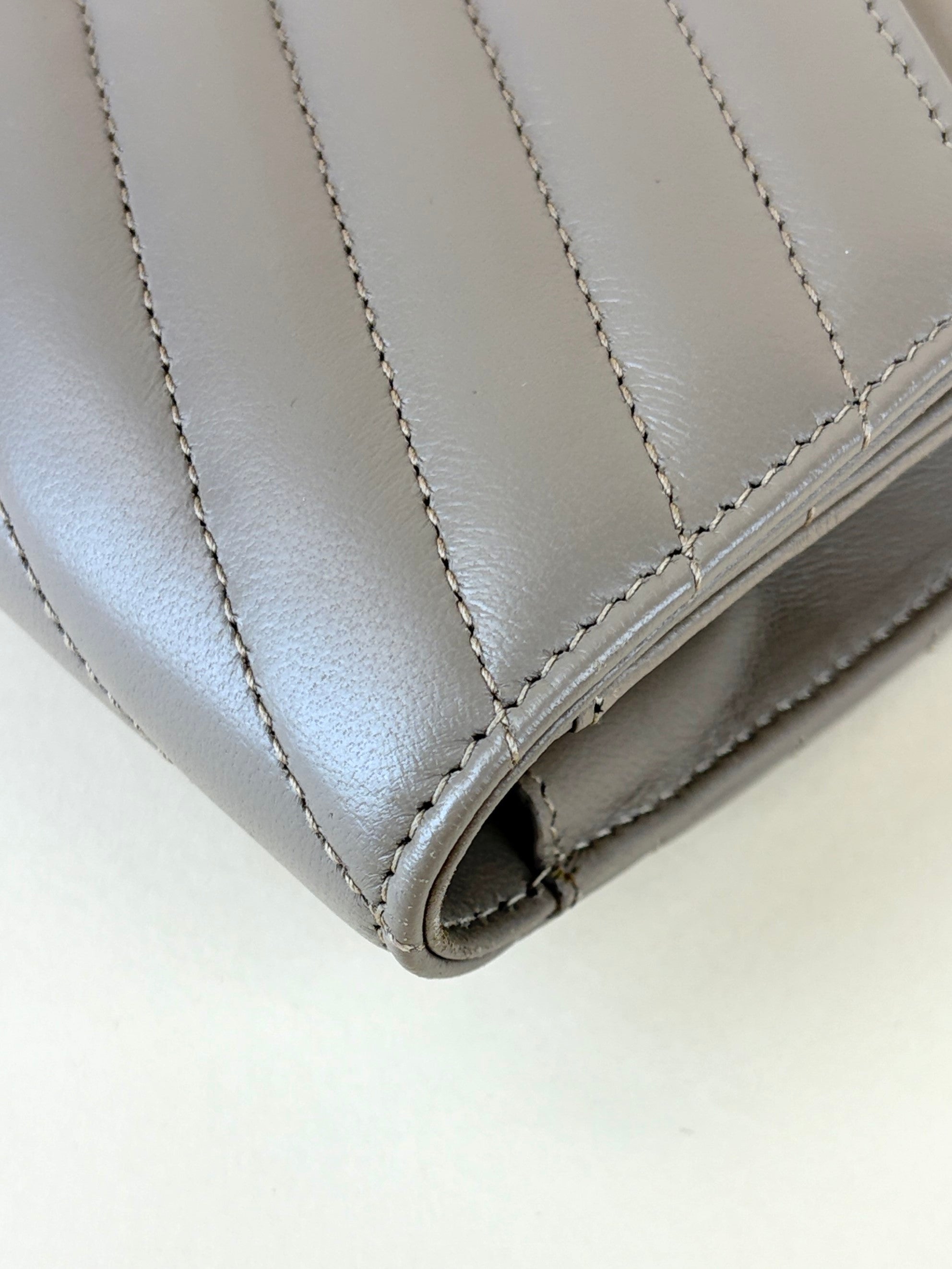 YSL Dark Beige Matelasse Chevron Monogram Cassandre Flap Pouch