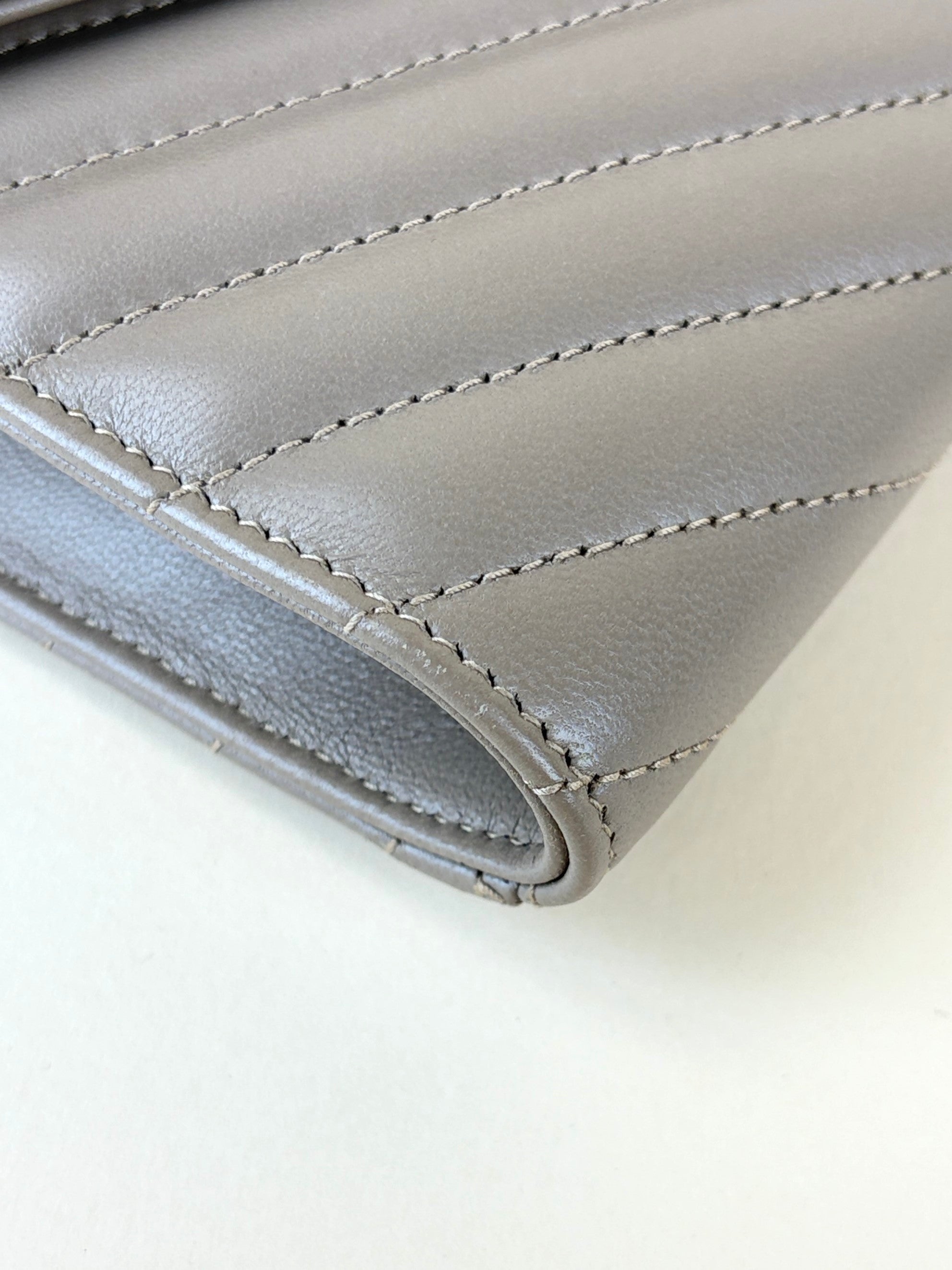 YSL Dark Beige Matelasse Chevron Monogram Cassandre Flap Pouch