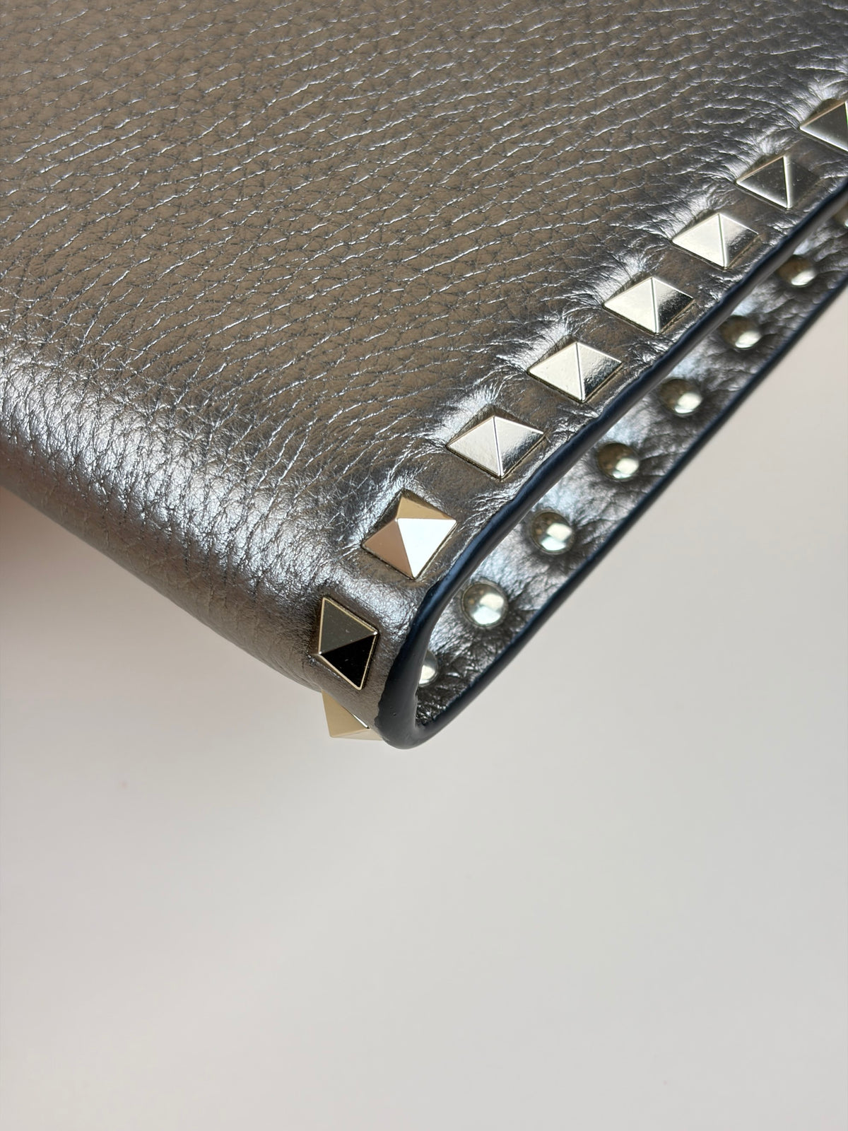 Valentino metallic gold pebbled calfskin rock stud medium zip pouch