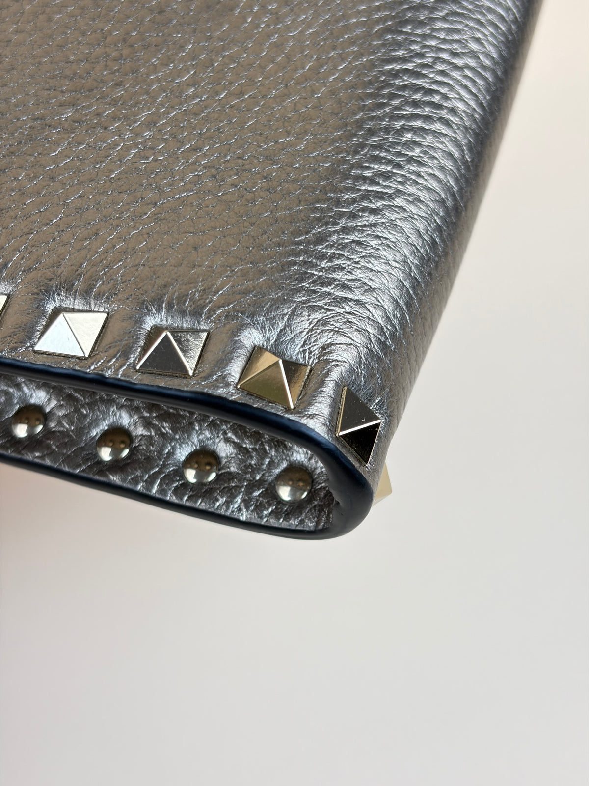 Valentino metallic gold pebbled calfskin rock stud medium zip pouch