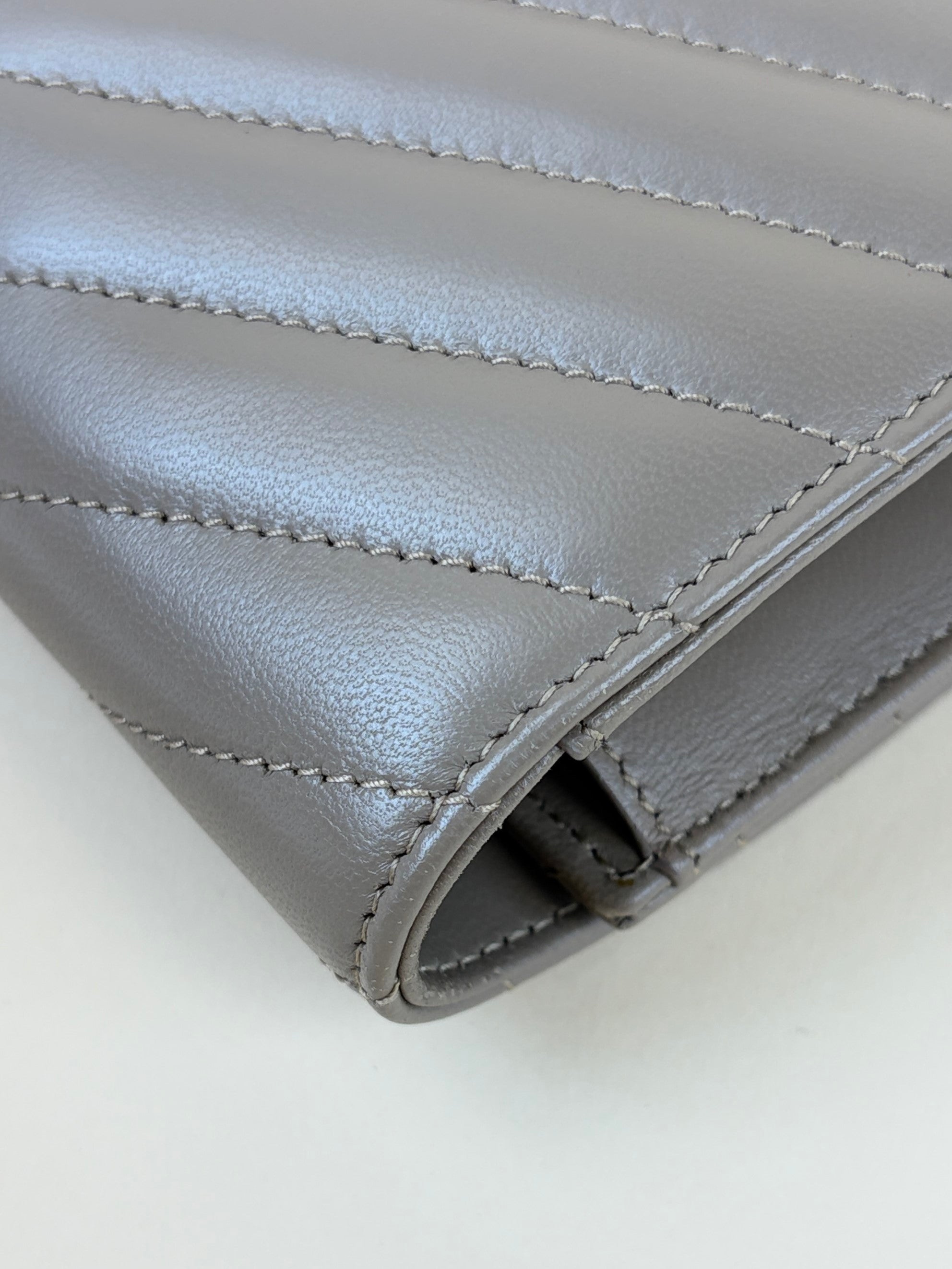 YSL Dark Beige Matelasse Chevron Monogram Cassandre Flap Pouch